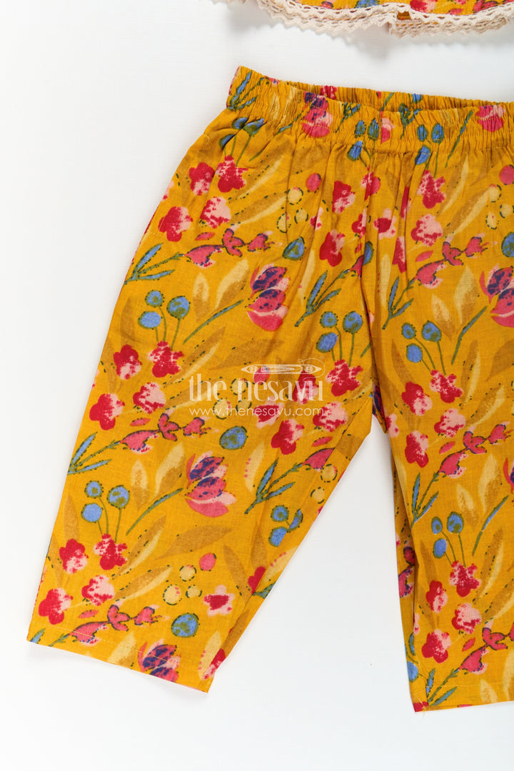 The Nesavu Girls Casual Set Girls Cotton Flowy Dress Style Yellow Casual Set with Floral Digital Print and Comfort Pants Nesavu Girls Cotton Flowy Dress Style Floral Printed Yellow Casual Set Pants | The Nesavu