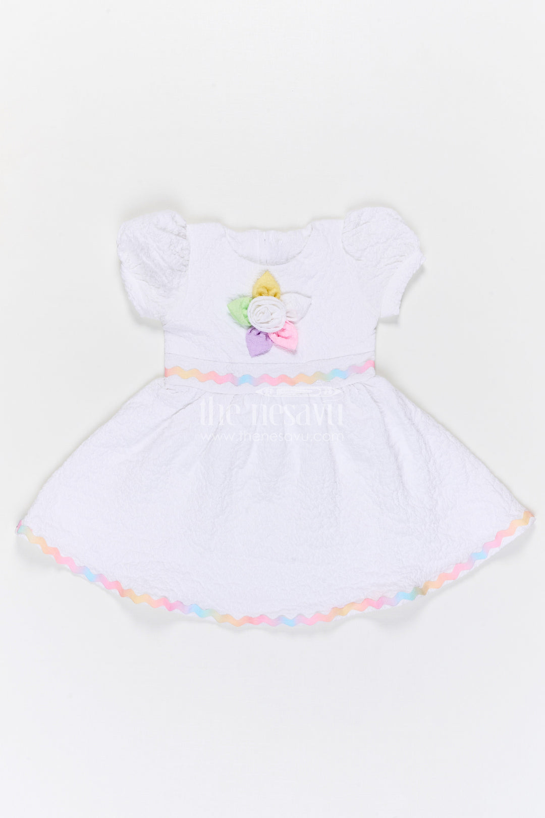 The Nesavu Girls Cotton Frock Girls Cotton Frock for Casual Outings and Summer Wear Nesavu 20 (3Y) / Half white / Popcorn GFC2125A-20 Nesavu girls popcorn cotton frock for casual outings and summer wear