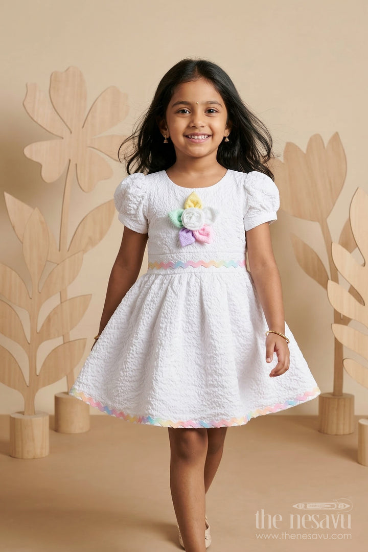 The Nesavu Girls Cotton Frock Girls Cotton Frock for Casual Outings and Summer Wear Nesavu 20 (3Y) / Half white / Popcorn GFC2125A-20 Nesavu girls popcorn cotton frock for casual outings and summer wear
