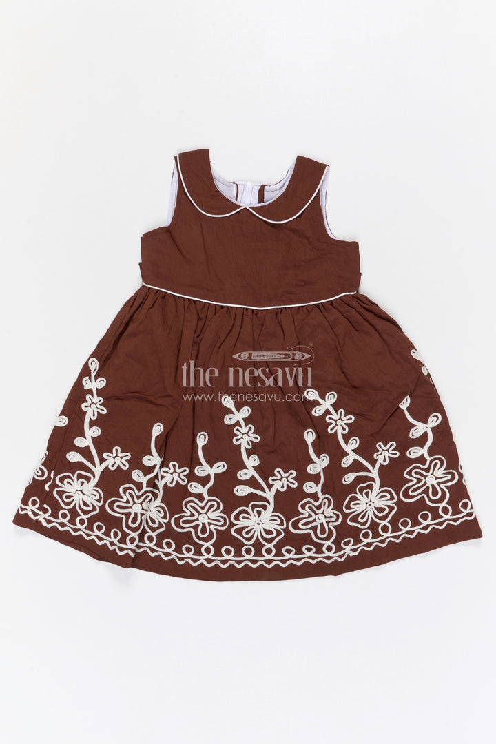 The Nesavu Girls Cotton Frock Girls Cotton Frock for Festive Occasions and Family Functions Nesavu 20 (3Y) / Brown / Cotton GFC2127B-20 Nesavu girls cotton frock with thread embroidery for festive occasions family celebrations and gatherings