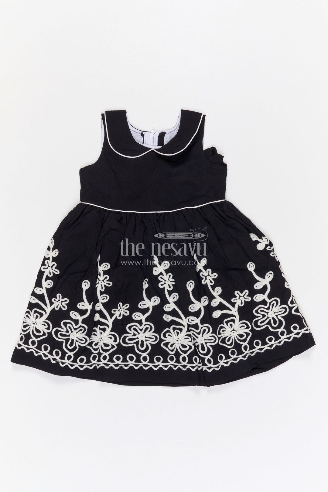 The Nesavu Girls Cotton Frock Girls Cotton Frock for Festive Occasions and Family Gatherings Nesavu 20 (3Y) / Black / Cotton GFC2127A-20 Nesavu girls cotton frock with thread embroidery for festive occasions family events and celebrations