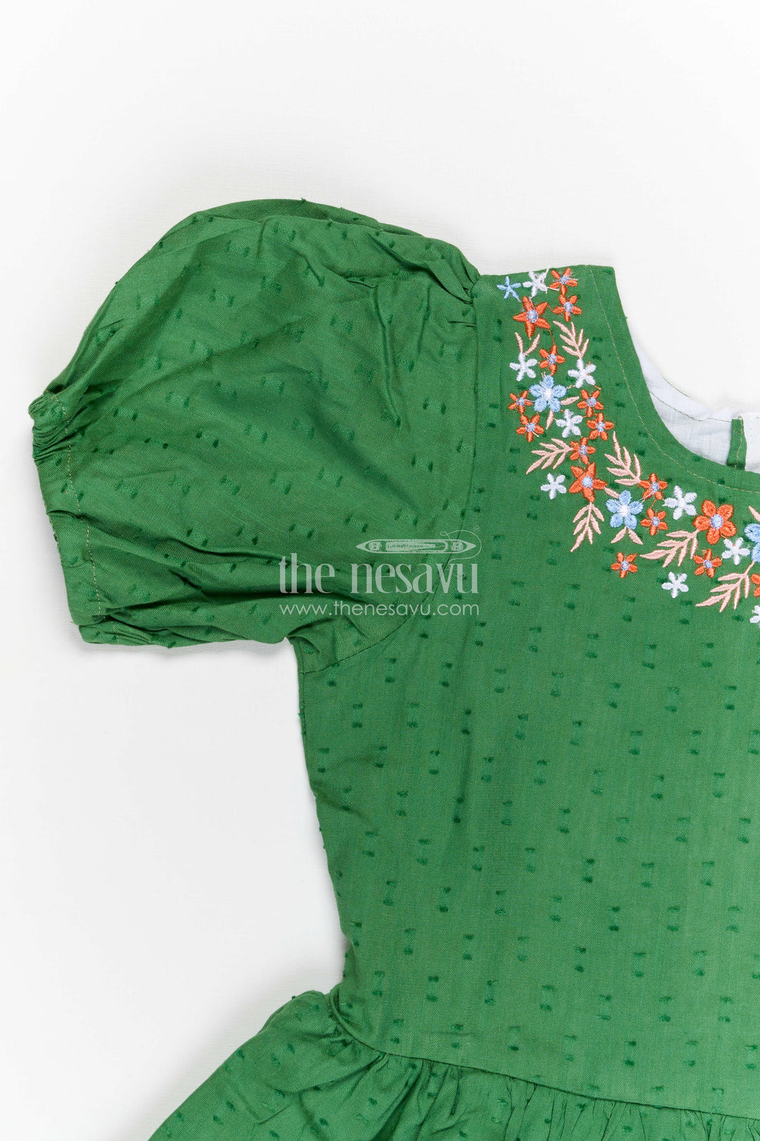 The Nesavu Girls Cotton Frock Girls Cotton Frock for Festive Outings and Family Celebrations Nesavu Nesavu girls cotton dobby frock with embroidered neckline for festive events and family celebrations