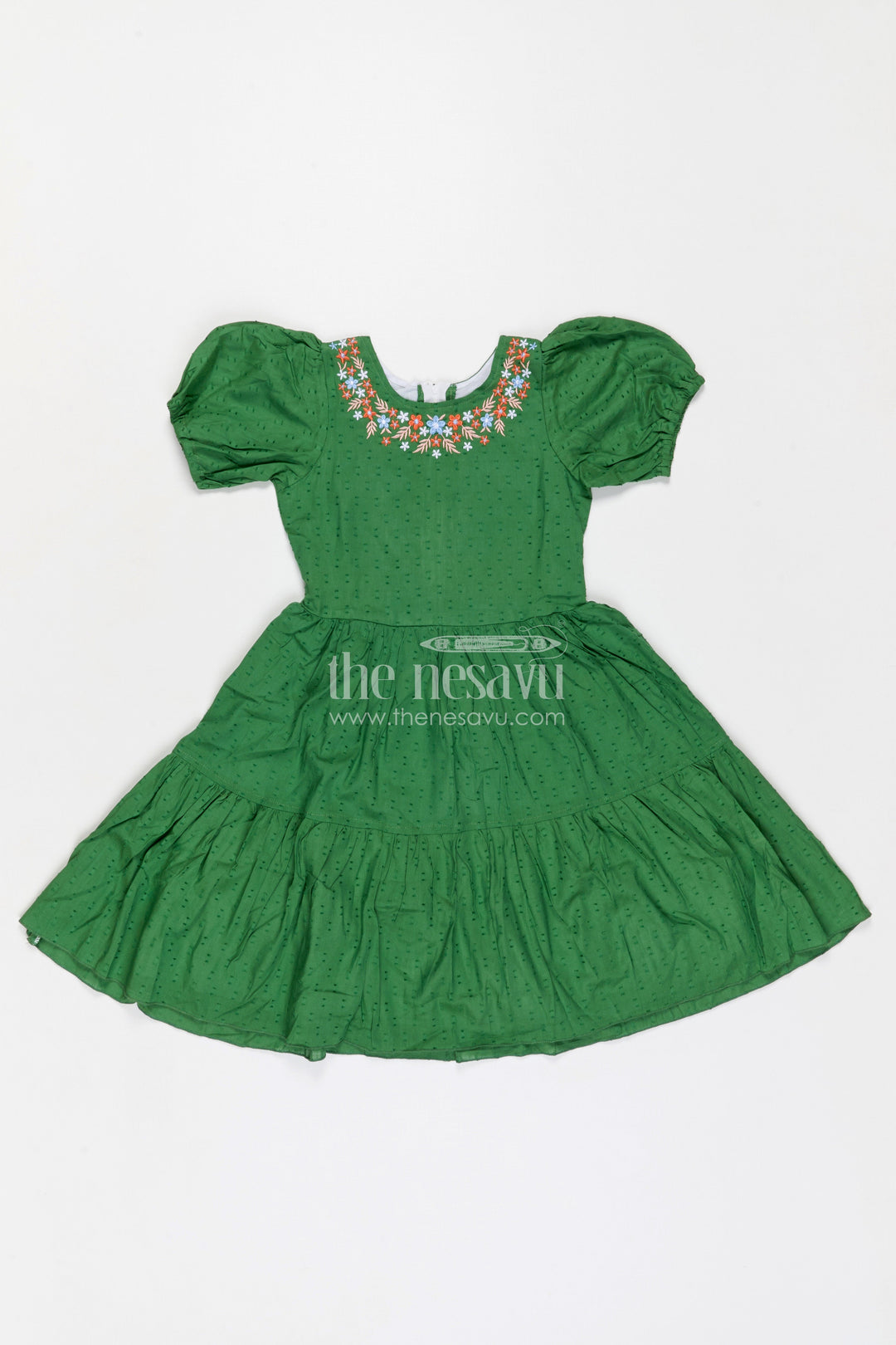 The Nesavu Girls Cotton Frock Girls Cotton Frock for Festive Outings and Family Celebrations Nesavu Nesavu girls cotton dobby frock with embroidered neckline for festive events and family celebrations