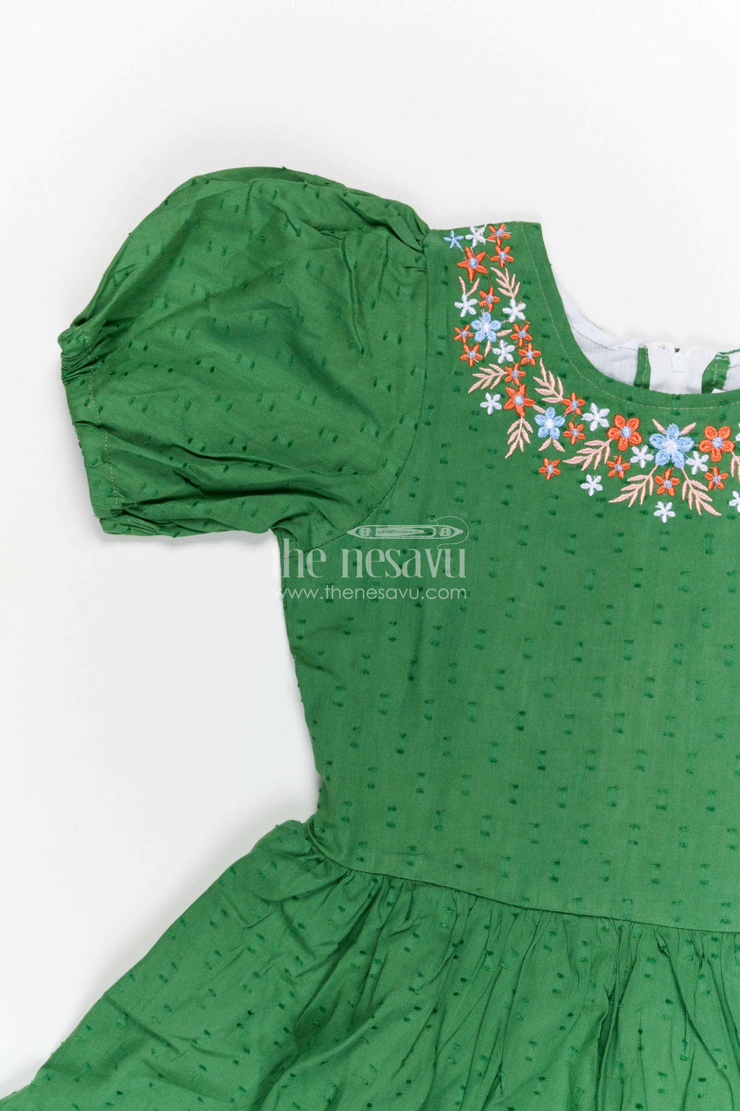 The Nesavu Girls Cotton Frock Girls Cotton Frock for Festive Outings and Family Celebrations Nesavu Nesavu girls cotton dobby frock with embroidered neckline for festive events and family celebrations