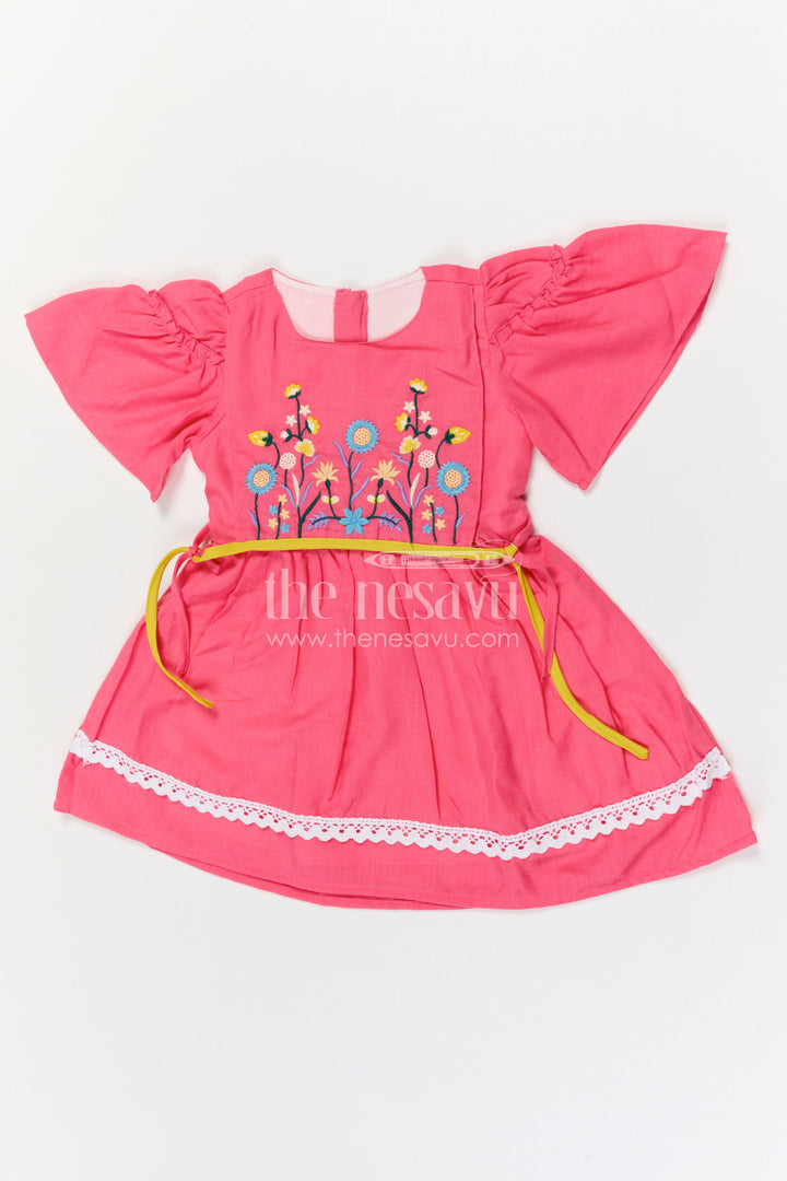 The Nesavu Girls Cotton Frock Girls Cotton Frock for Festive Outings and Playful Celebration Moments Nesavu 20 (3Y) / Pink / Cotton GFC2149B-20 Nesavu Girls Cotton Embroidered Frock For Festive Outings Birthday Parties And Celebrations