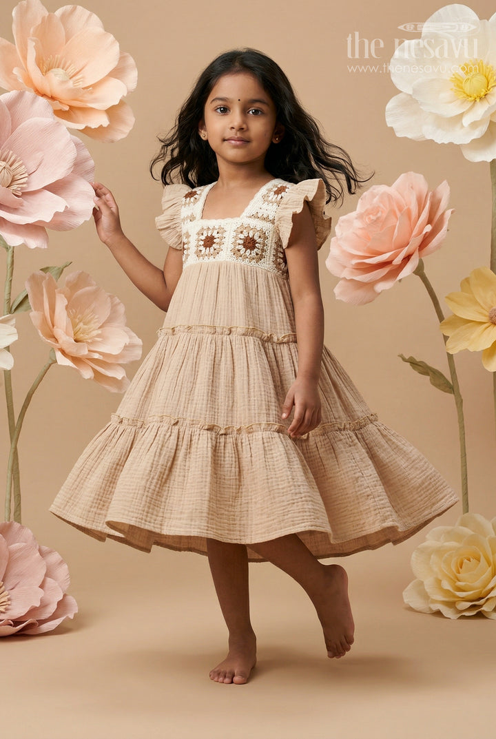 The Nesavu Girls Cotton Frock Girls Cotton Frock for Festive Outings and Special Occasions Nesavu 14 (6M) / Cream / Muslin Cotton GFC2183A-14 Nesavu Girls Cotton Frock For Festive Occasions With Muslin Fabric And Thread Embroidery For Stylish Comfort