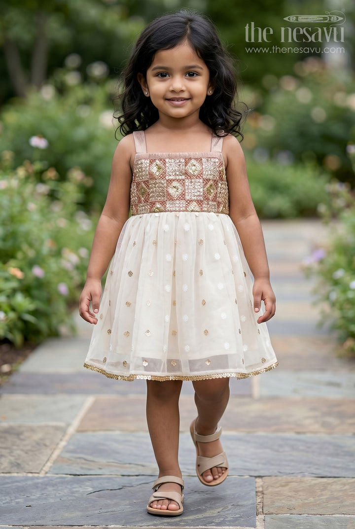 The Nesavu Girls Cotton Frock Girls Cotton Frock for Festive Wear and Special Occasions Nesavu 14 (6M) / Cream / Cotton GFC2247A-14 Nesavu Girls Cotton Frock With Sequence Embroidery For Festive Wear And Special Occasions