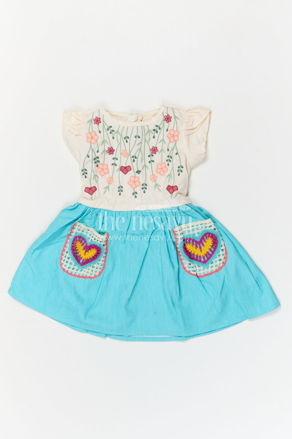 The Nesavu Girls Cotton Frock Girls Cotton Frock for Playful Outings and Casual Celebrations Nesavu Nesavu Girls Cotton Embroidered Frock With Floral Design For Playful Outings And Birthdays