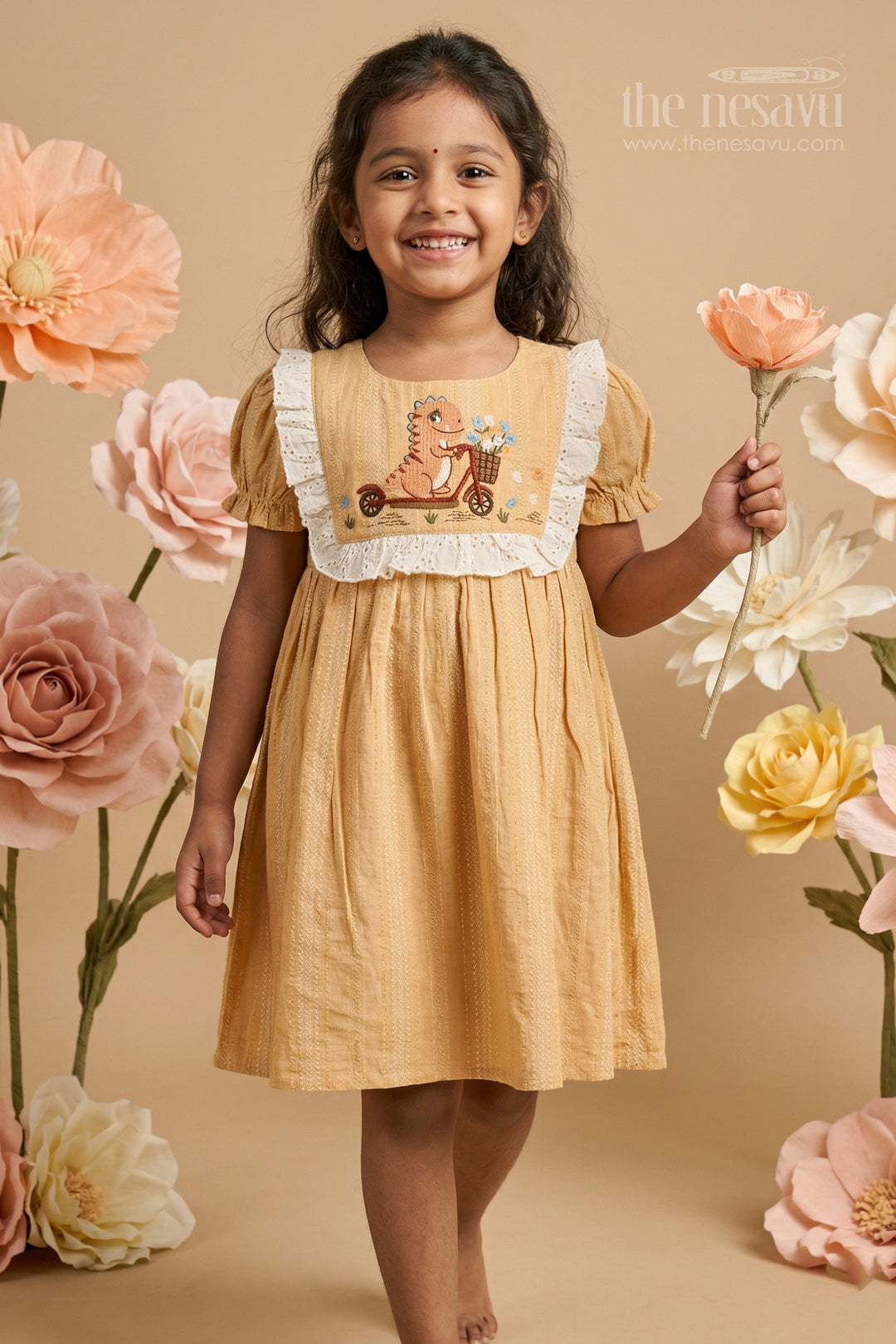 The Nesavu Girls Cotton Frock Girls Cotton Frock for Playful Outings and Casual Everyday Wear Nesavu 14 (6M) / Beige / Cotton GFC2154A-14 Nesavu Girls Cotton Embroidered Frock For Playful Outings And Everyday Comfort