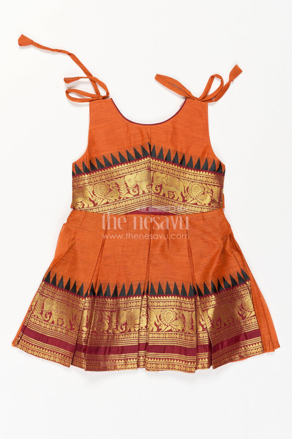 The Nesavu Girls Cotton Frock Girls Cotton Frock in Orange with Statement Border Nesavu 16 (1Y) / Orange / Cotton GFC2561A-16 Nesavu Girls Cotton Frock In Orange For Celebrations GFC2561A-16