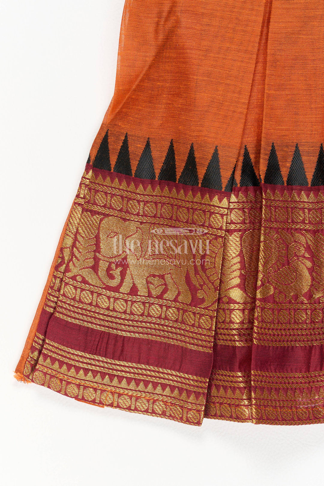 The Nesavu Girls Cotton Frock Girls Cotton Frock in Orange with Statement Border Nesavu Nesavu Girls Cotton Frock In Orange For Celebrations