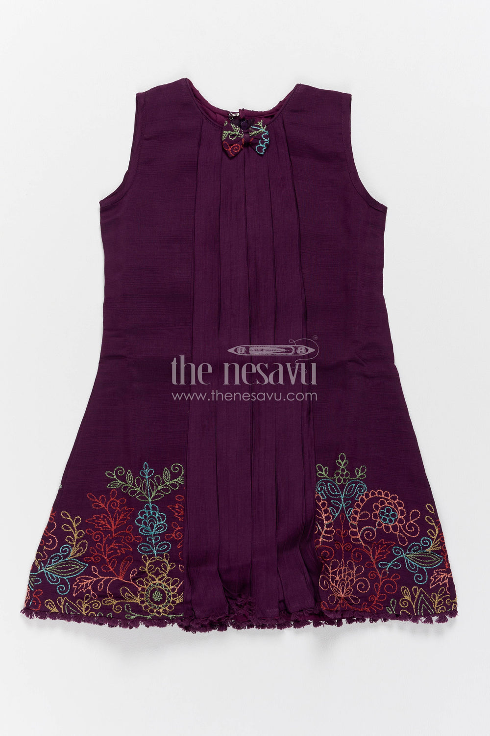 The Nesavu Girls Cotton Frock Girls Cotton Frock in Purple with Thread Embroidery Nesavu 22 (4Y) / Purple / Cotton GFC2524B-22 Nesavu Girls Cotton Frock In Purple With Thread For Party Memories GFC2524B-22