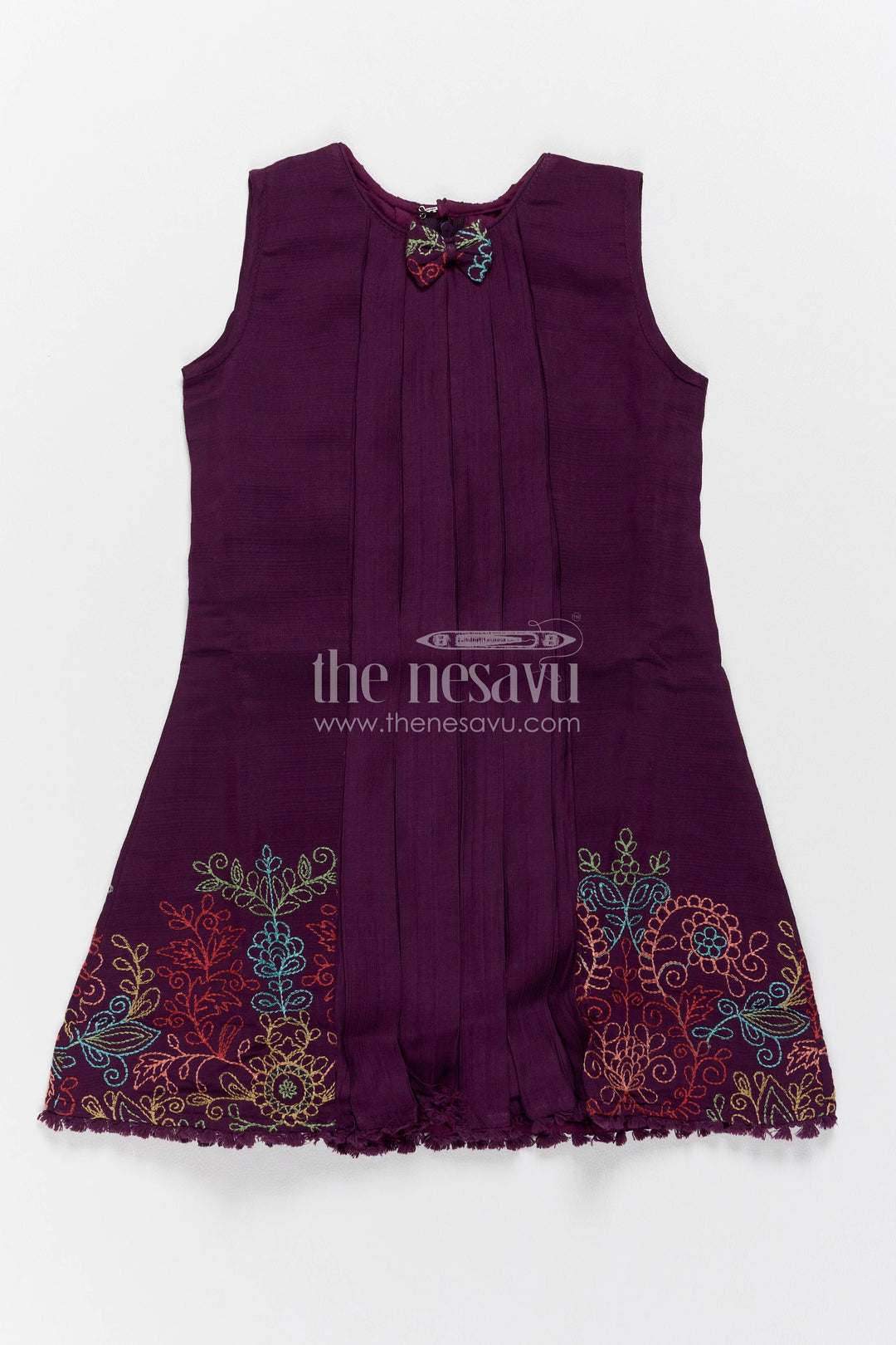 The Nesavu Girls Cotton Frock Girls Cotton Frock in Purple with Thread Embroidery Nesavu 22 (4Y) / Purple / Cotton GFC2524B-22 Nesavu Girls Cotton Frock In Purple With Thread For Party Memories GFC2524B-22