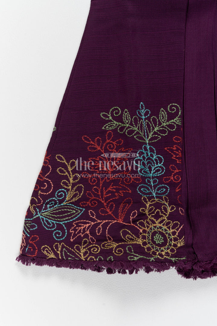 The Nesavu Girls Cotton Frock Girls Cotton Frock in Purple with Thread Embroidery Nesavu Nesavu Girls Cotton Frock In Purple With Thread For Party Memories