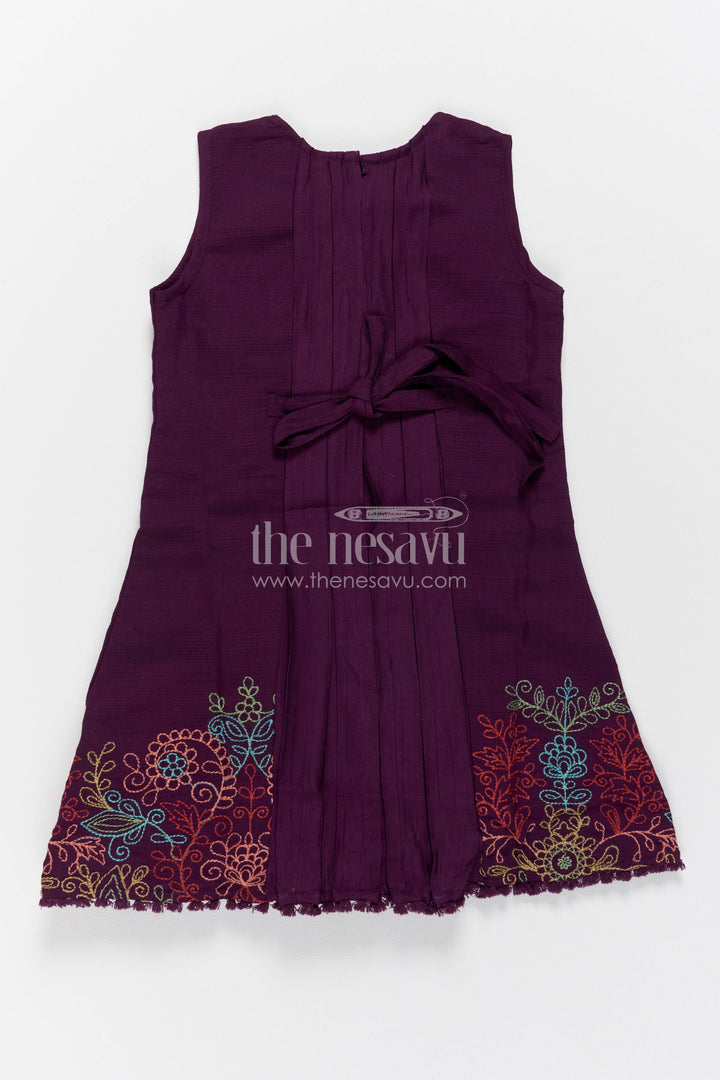 The Nesavu Girls Cotton Frock Girls Cotton Frock in Purple with Thread Embroidery Nesavu Nesavu Girls Cotton Frock In Purple With Thread For Party Memories