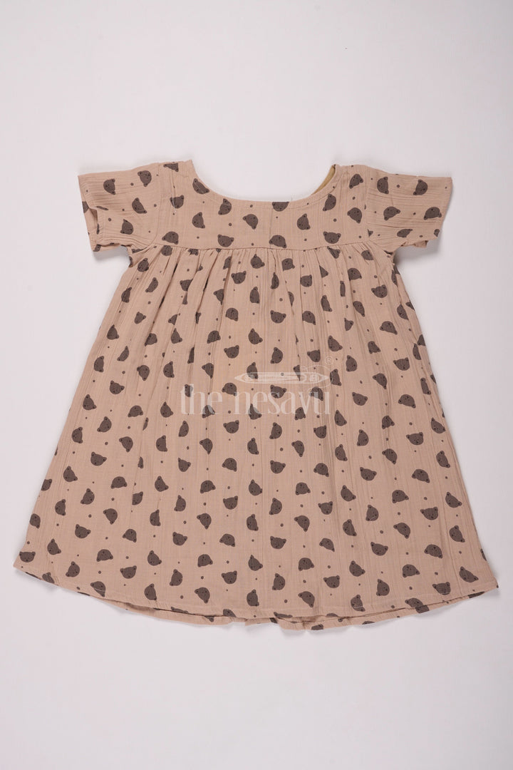 The Nesavu Girls Cotton Frock Girls Cotton Frock Ke Design with Polka Dot Print and Button-Down Detail Nesavu 16 (1Y) / Beige GFC1473A-16 Nesavu Girls Cotton Frock Ke Design Muslin Polka Dot Print Button-Down Front