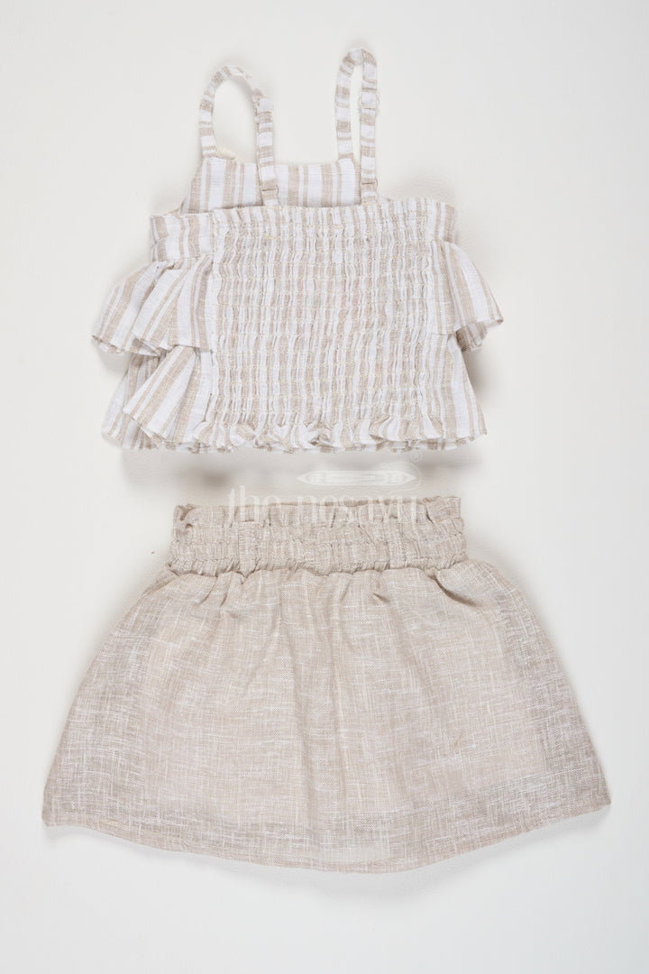 The Nesavu Girls Casual Set Girls Cotton Frock Ladies Casual Set in Flax Cotton Blend with Ruffled Top and Buttoned Skirt, Perfect for Summer Outings Nesavu Stylish Girls Cotton Frock Ladies Casual Set Flax Cotton Blend Nesavu Perfect Summer Family Gatherings Playdates