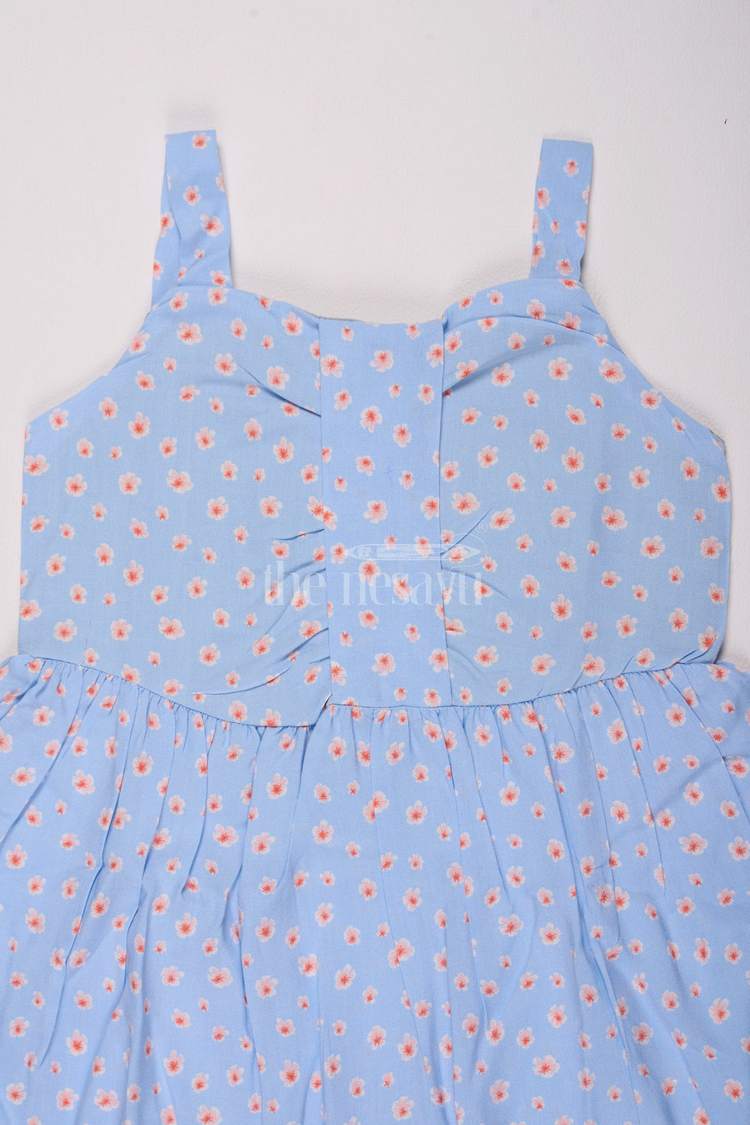 The Nesavu Girls Cotton Frock Girls Cotton Frock Online with Dainty Floral Prints in Light Blue Muslin Fabric Nesavu Nesavu Girls Cotton Frock Online Light Blue Muslin Floral Print