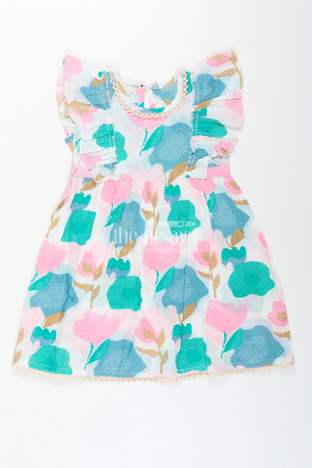 The Nesavu Girls cotton frock with abstract floral prints for daily wear Nesavu 16 (1Y) / Multicolor GFC1967A-16 Nesavu girls floral printed cotton frock  multicolor playwear outfit everyday comfort