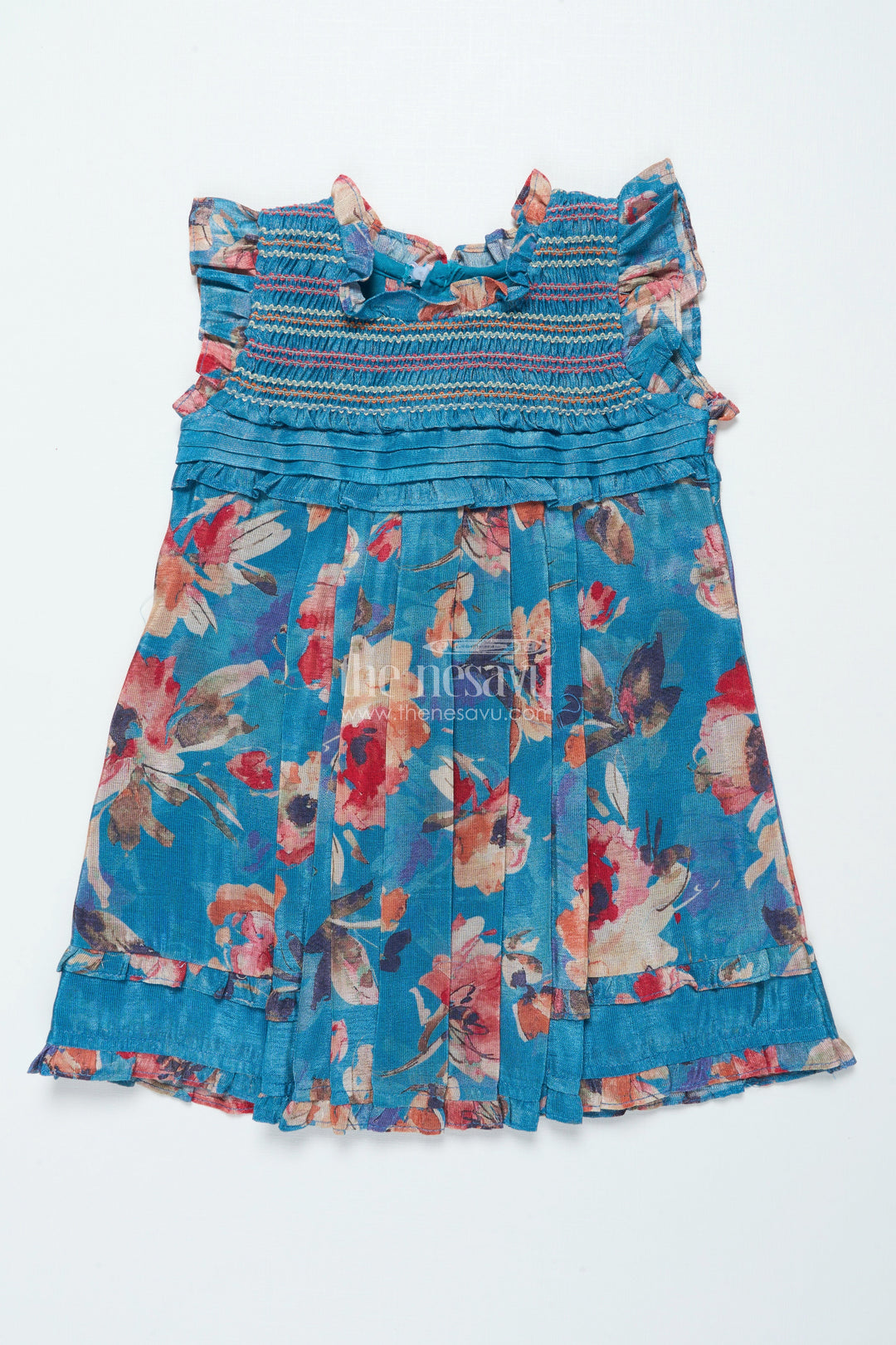 The Nesavu Girls Cotton Frock Girls Cotton Frock with Digital Print for Casual Outings and Playdates Nesavu 14 (6M) / Blue BFJ810A-14 Nesavu girls cotton digital print frock everyday wear summer outings