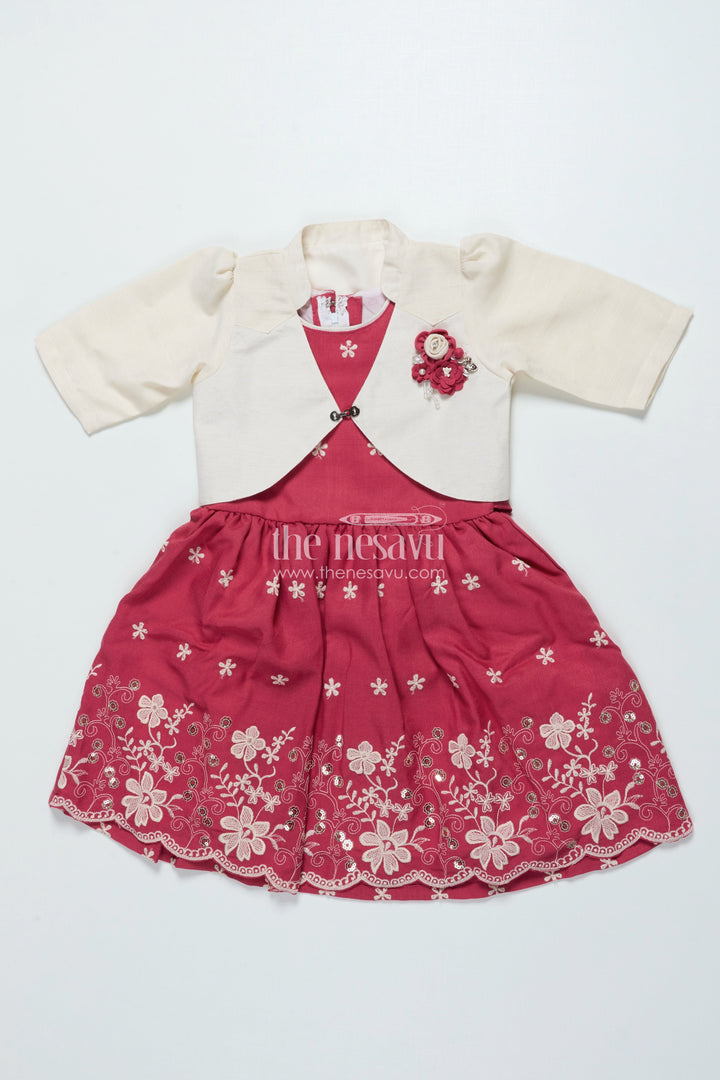 The Nesavu Girls Cotton Frock Girls Cotton Frock with Embroidered Jacket for Festive and Casual Occasions Nesavu Nesavu girls cotton frock floral embroidery jacket ideal festive casual occasions