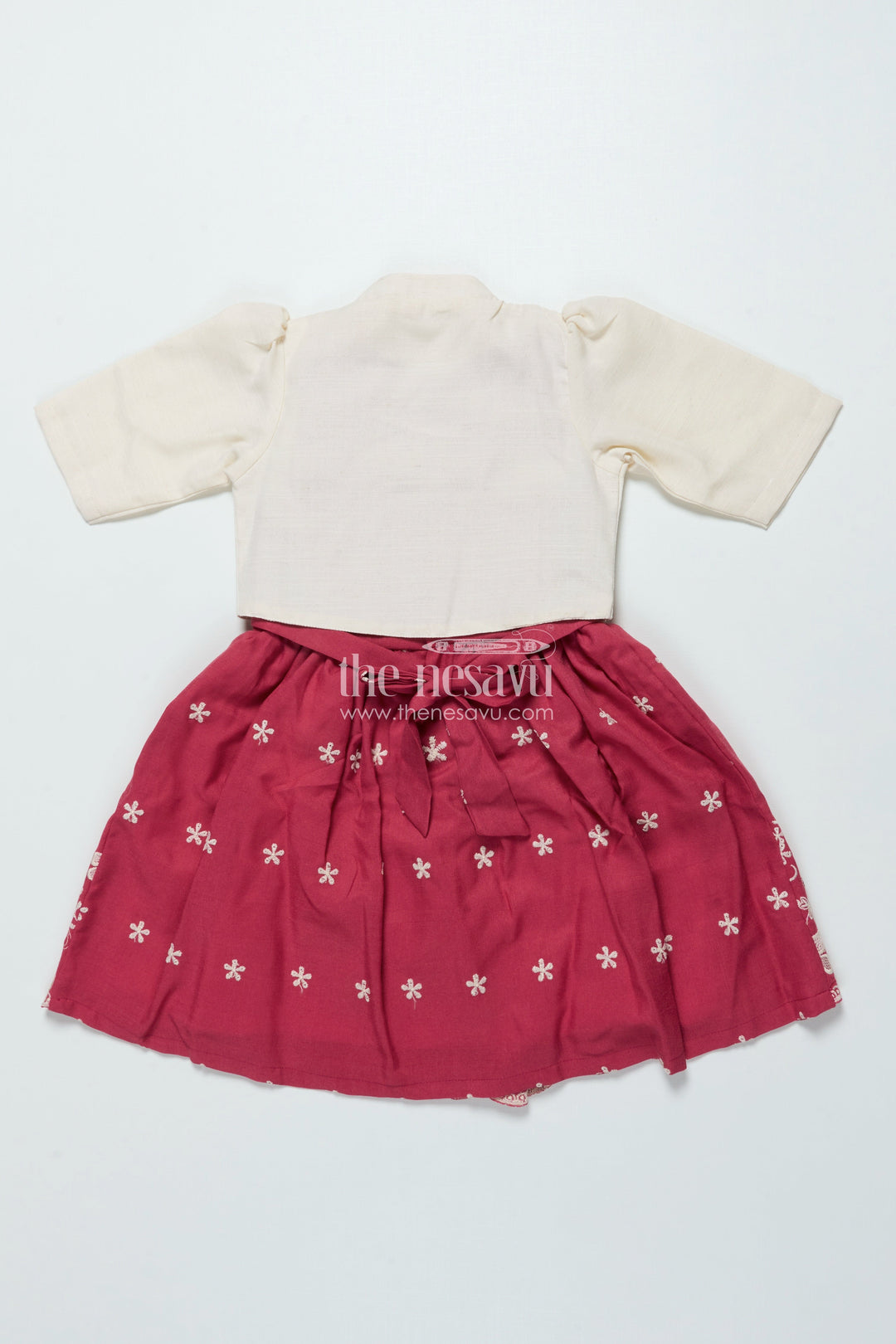 The Nesavu Girls Cotton Frock Girls Cotton Frock with Embroidered Jacket for Festive and Casual Occasions Nesavu Nesavu girls cotton frock floral embroidery jacket ideal festive casual occasions