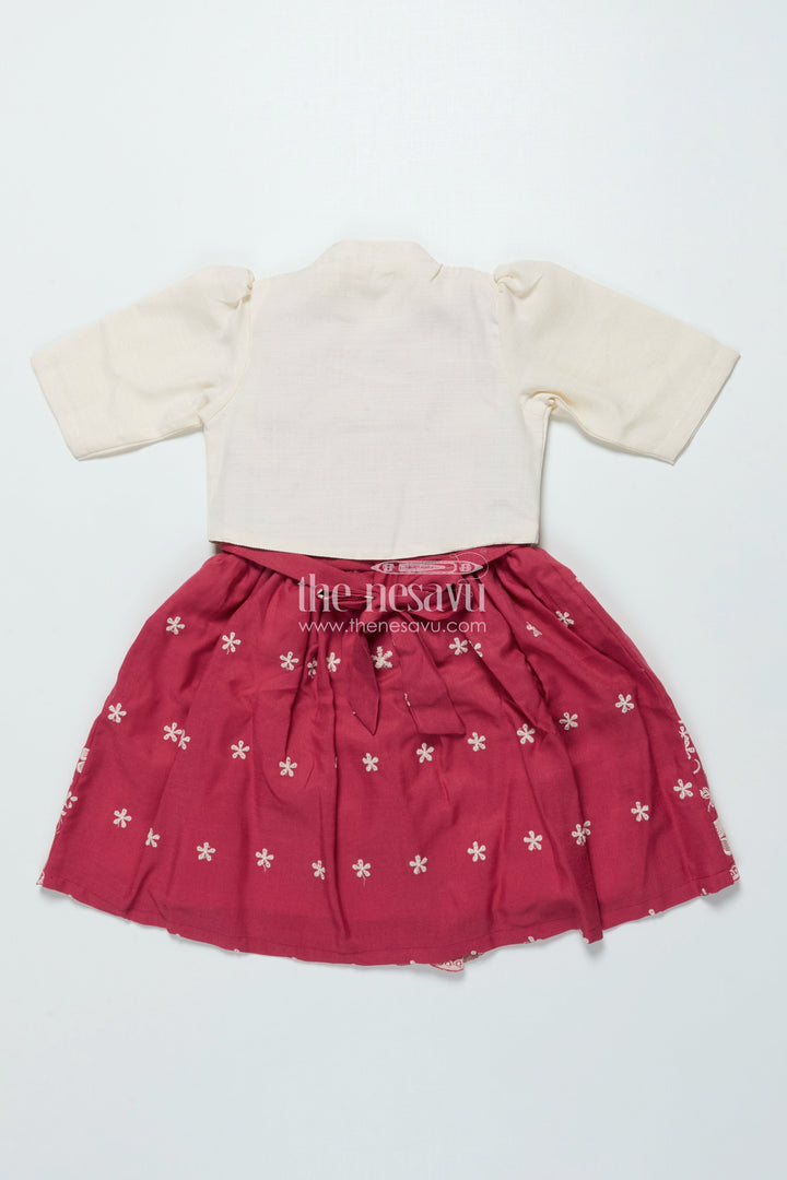 The Nesavu Girls Cotton Frock Girls Cotton Frock with Embroidered Jacket for Festive and Casual Occasions Nesavu Nesavu girls cotton frock floral embroidery jacket ideal festive casual occasions