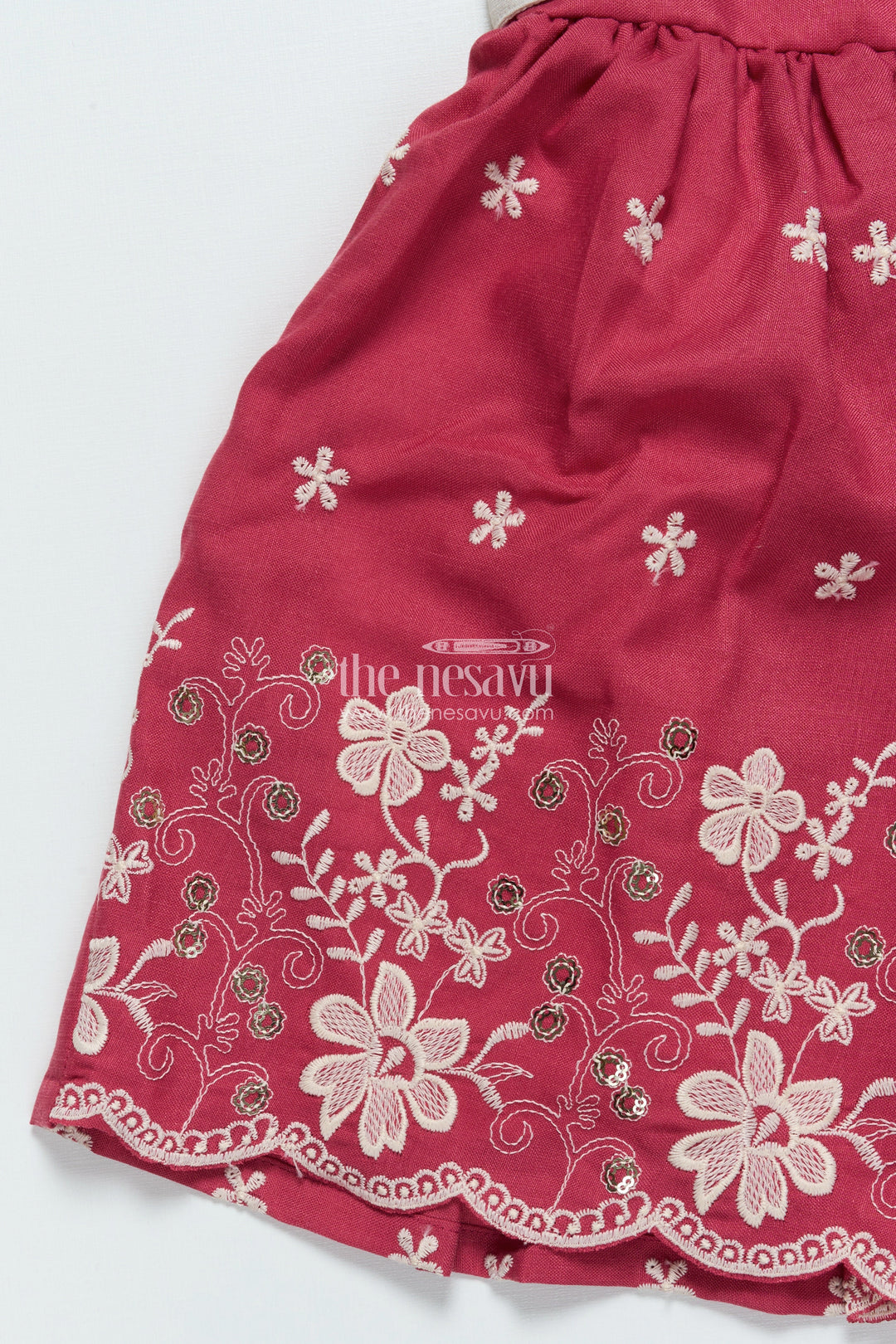 The Nesavu Girls Cotton Frock Girls Cotton Frock with Embroidered Jacket for Festive and Casual Occasions Nesavu Nesavu girls cotton frock floral embroidery jacket ideal festive casual occasions