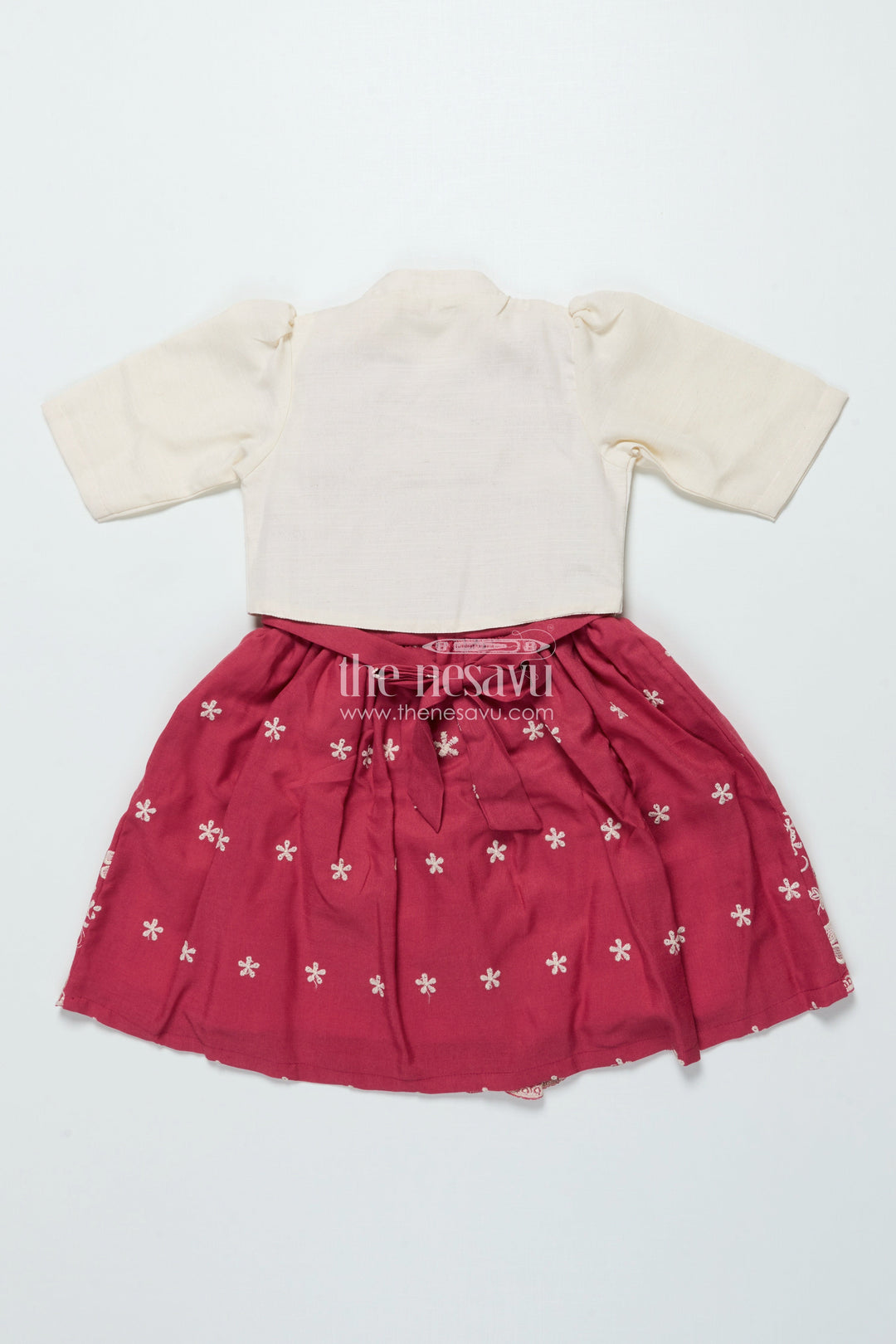 The Nesavu Girls Cotton Frock Girls Cotton Frock with Embroidered Jacket for Festive and Casual Occasions Nesavu Nesavu girls cotton frock floral embroidery jacket ideal festive casual occasions