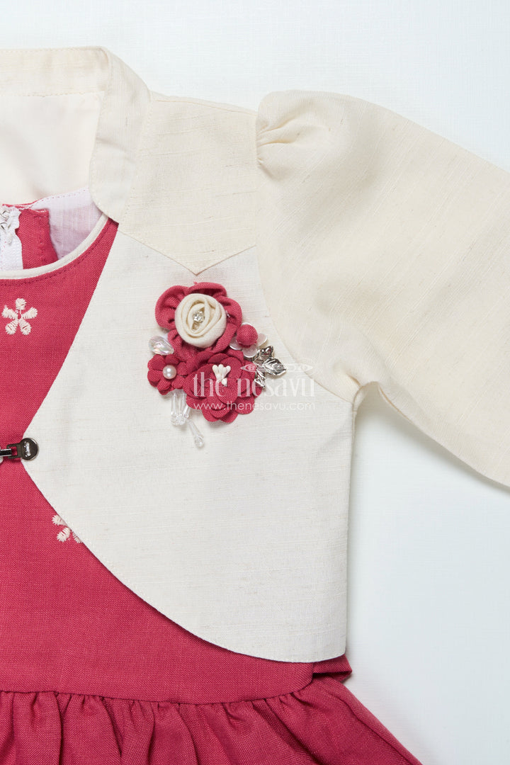 The Nesavu Girls Cotton Frock Girls Cotton Frock with Embroidered Jacket for Festive and Casual Occasions Nesavu Nesavu girls cotton frock floral embroidery jacket ideal festive casual occasions