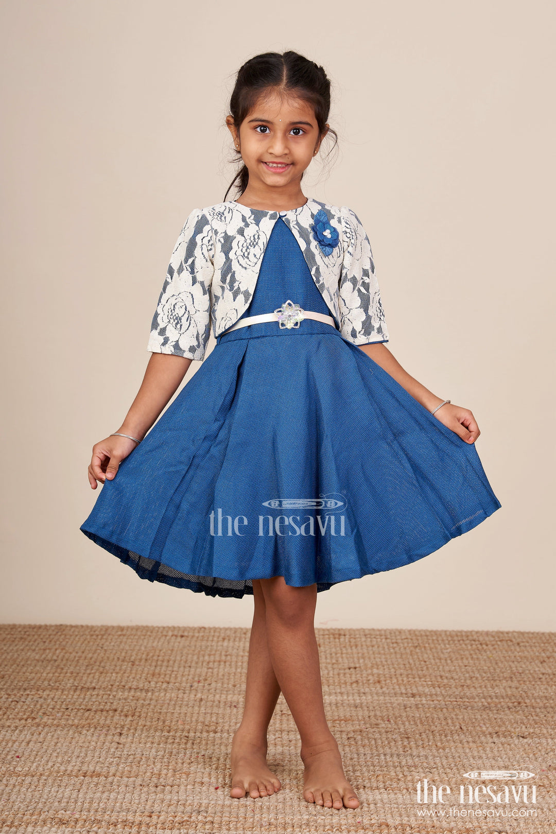 The Nesavu Girls Cotton Frock Girls Cotton Frock with Embroidered Jacket for Festive Outings and Events Nesavu Nesavu girls cotton frock floral embroidery jacket  perfect festive outings school ethnic day