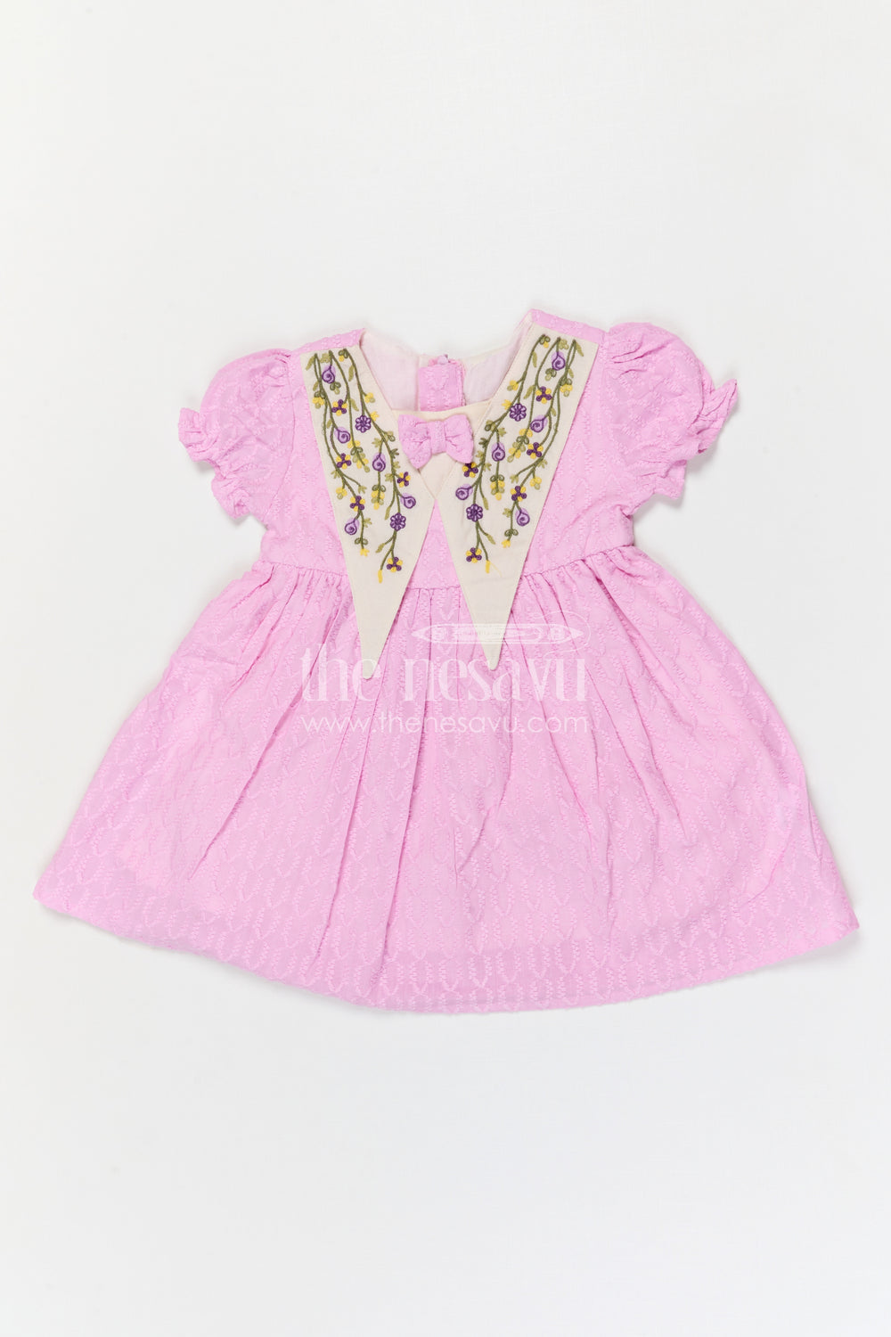 The Nesavu Girls Cotton Frock Girls Cotton Frock with Embroidered Yoke for Festive Gatherings and Celebrations Nesavu Nesavu Girls Cotton Embroidered Frock With Festive Yoke Design For Celebrations