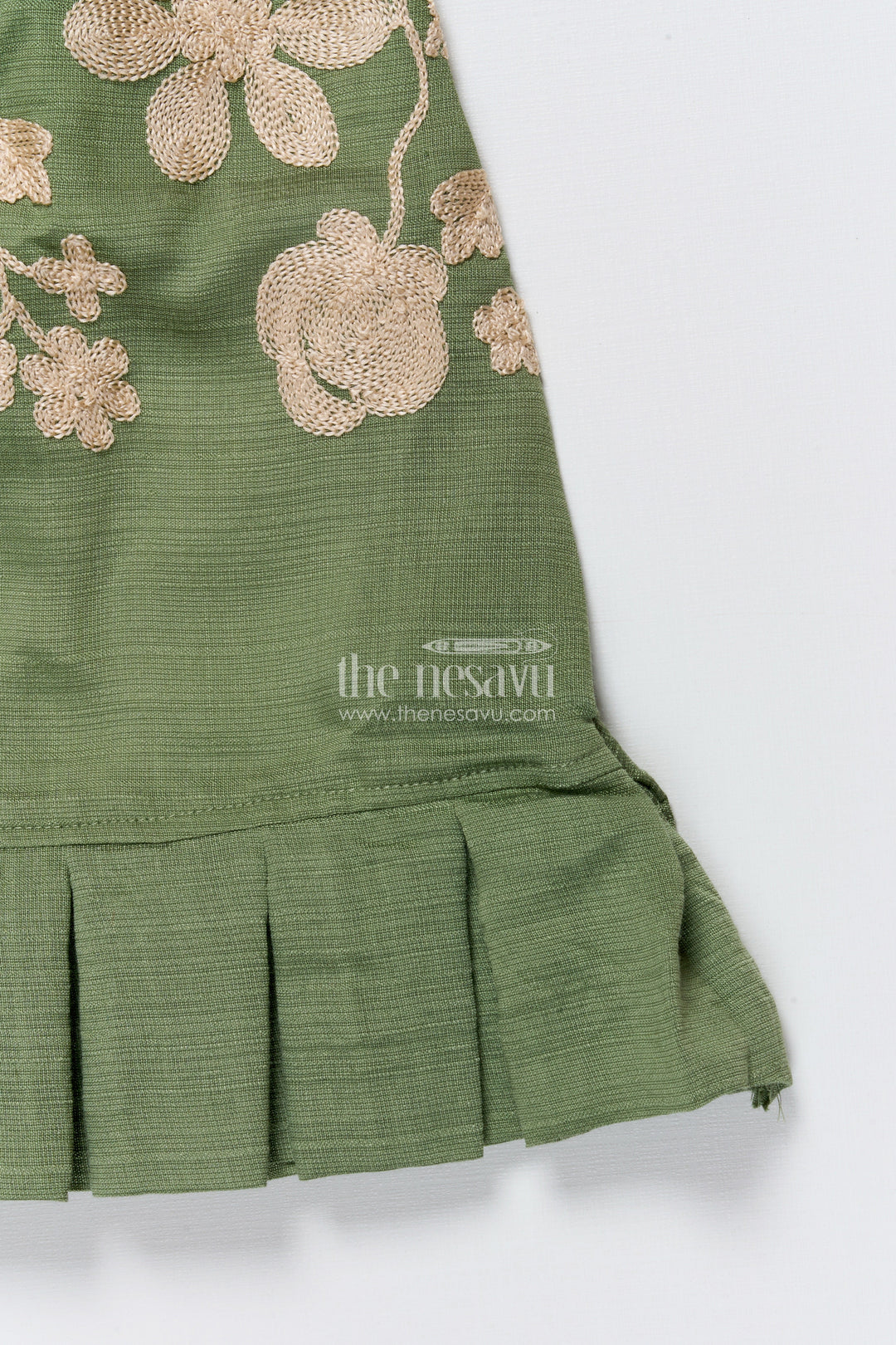 The Nesavu Girls Cotton Frock Girls Cotton Frock with Embroidery for Ethnic Celebrations Nesavu Nesavu girls embroidered cotton frock full sleeves festive ethnic wear