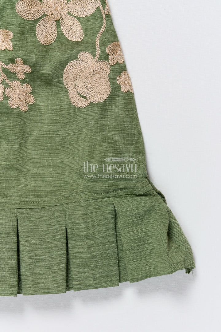 The Nesavu Girls Cotton Frock Girls Cotton Frock with Embroidery for Ethnic Celebrations Nesavu Nesavu girls embroidered cotton frock full sleeves festive ethnic wear