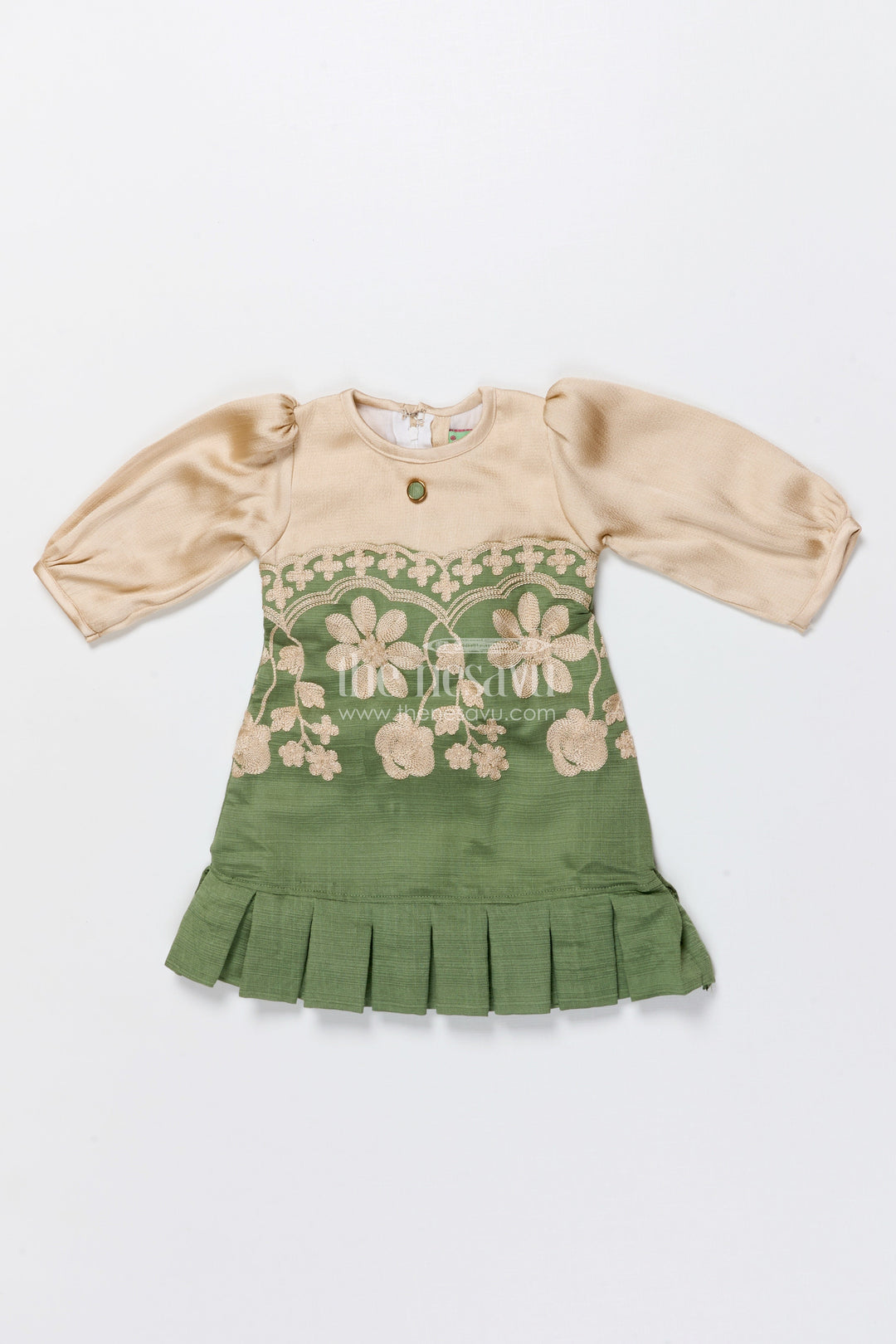 The Nesavu Girls Cotton Frock Girls Cotton Frock with Embroidery for Ethnic Celebrations Nesavu Nesavu girls embroidered cotton frock full sleeves festive ethnic wear