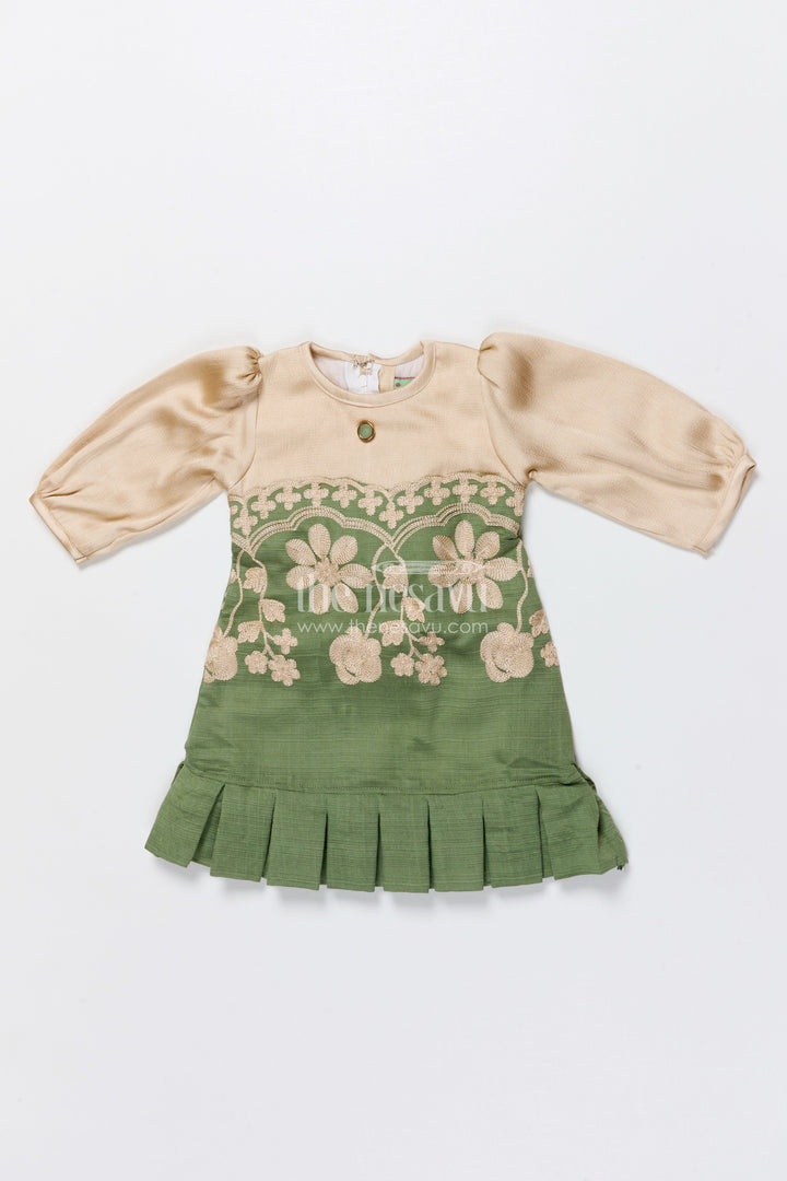 The Nesavu Girls Cotton Frock Girls Cotton Frock with Embroidery for Ethnic Celebrations Nesavu Nesavu girls embroidered cotton frock full sleeves festive ethnic wear