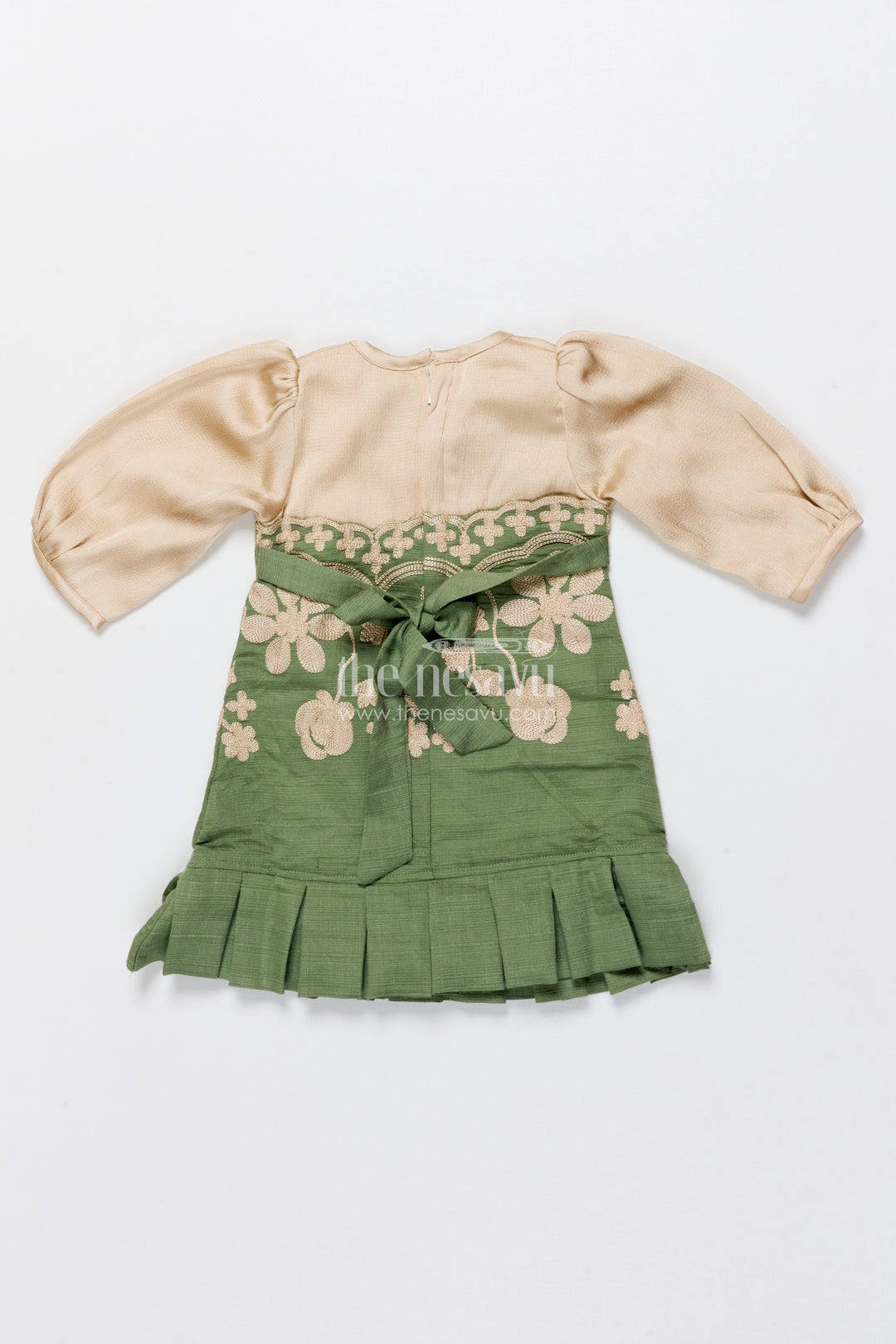 The Nesavu Girls Cotton Frock Girls Cotton Frock with Embroidery for Ethnic Celebrations Nesavu Nesavu girls embroidered cotton frock full sleeves festive ethnic wear