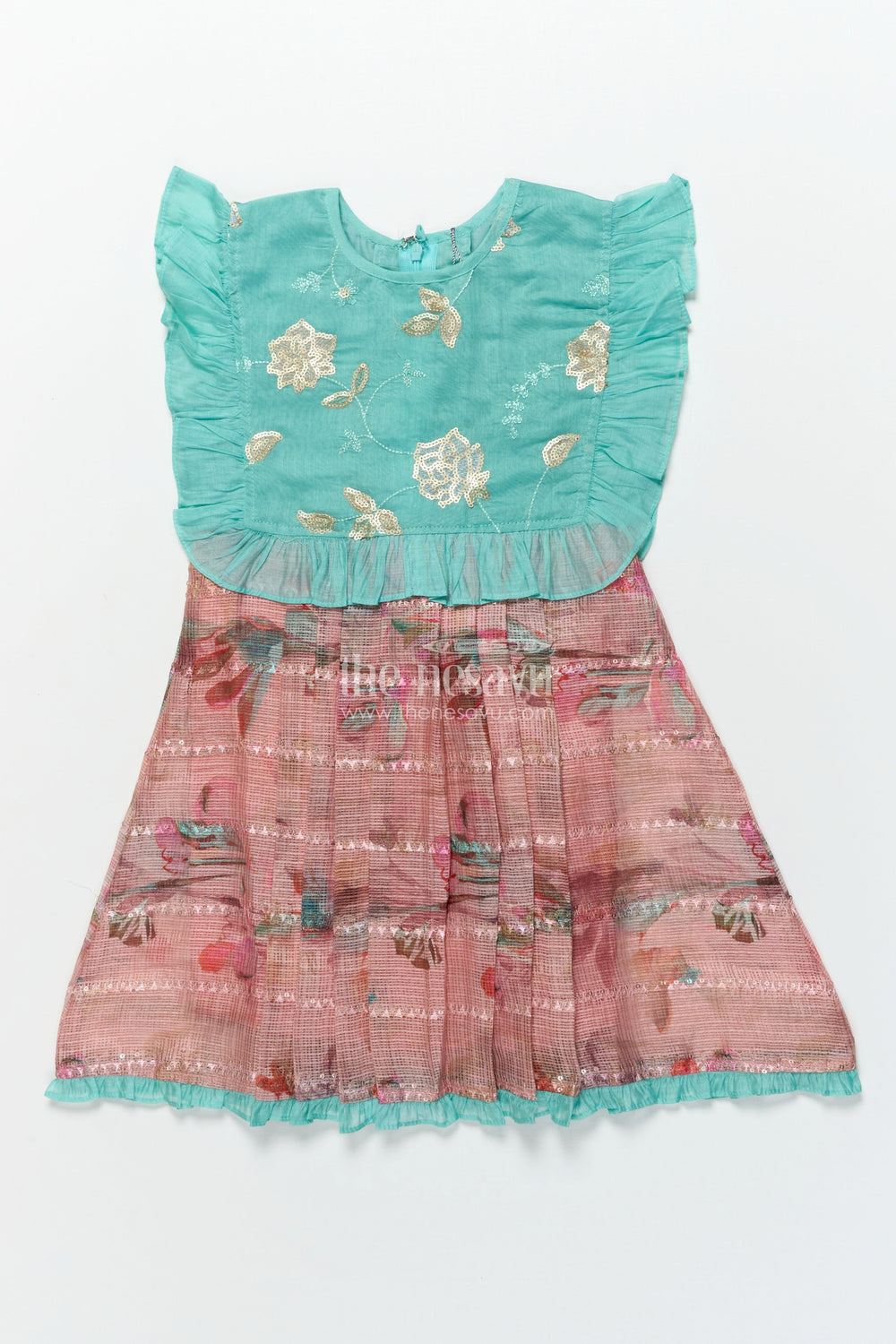 The Nesavu Girls Cotton Frock Girls Cotton Frock with Embroidery for Festivals and School Functions Nesavu 22 (4Y) / Blue GFC1803A-22 Nesavu girls embroidered cotton frock sequin work  perfect school events festive days