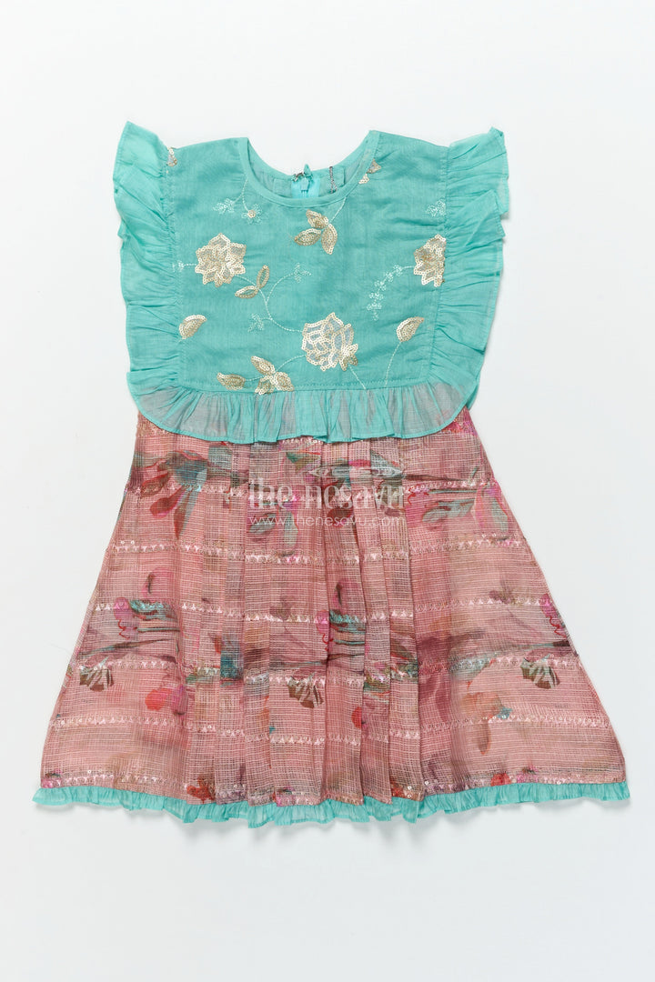 The Nesavu Girls Cotton Frock Girls Cotton Frock with Embroidery for Festivals and School Functions Nesavu 22 (4Y) / Blue GFC1803A-22 Nesavu girls embroidered cotton frock sequin work  perfect school events festive days