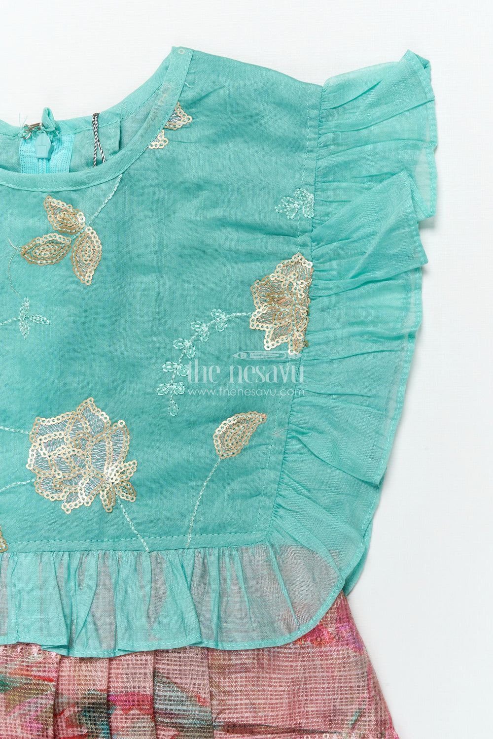 The Nesavu Girls Cotton Frock Girls Cotton Frock with Embroidery for Festivals and School Functions Nesavu Nesavu girls embroidered cotton frock sequin work  perfect school events festive days