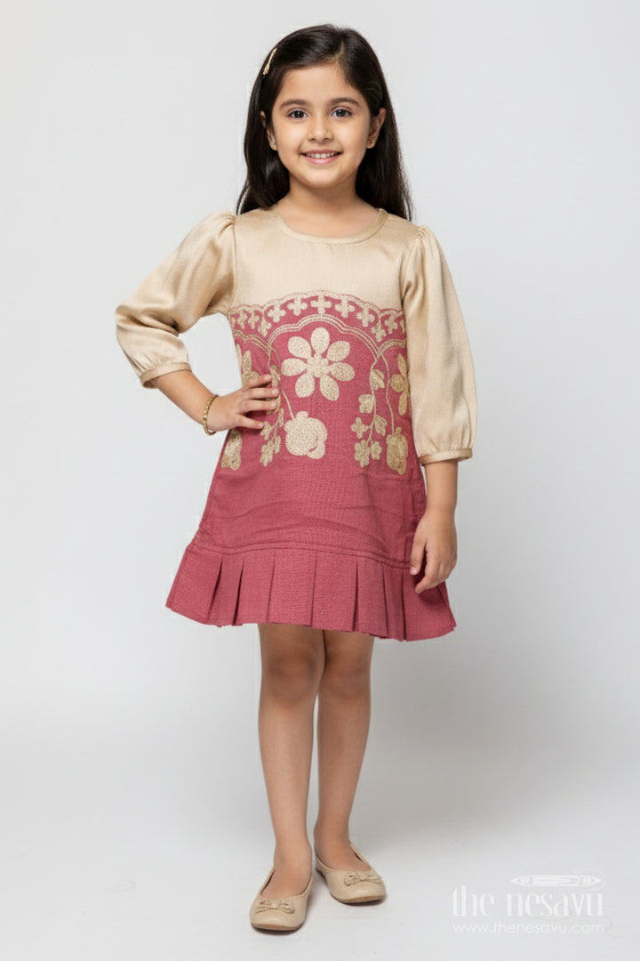 The Nesavu Girls Cotton Frock Girls Cotton Frock with Embroidery for Festive and Cultural Wear Nesavu 16 (1Y) / Red GFC1866A-16 Nesavu embroidered girls cotton frock pleated hem festivals family functions