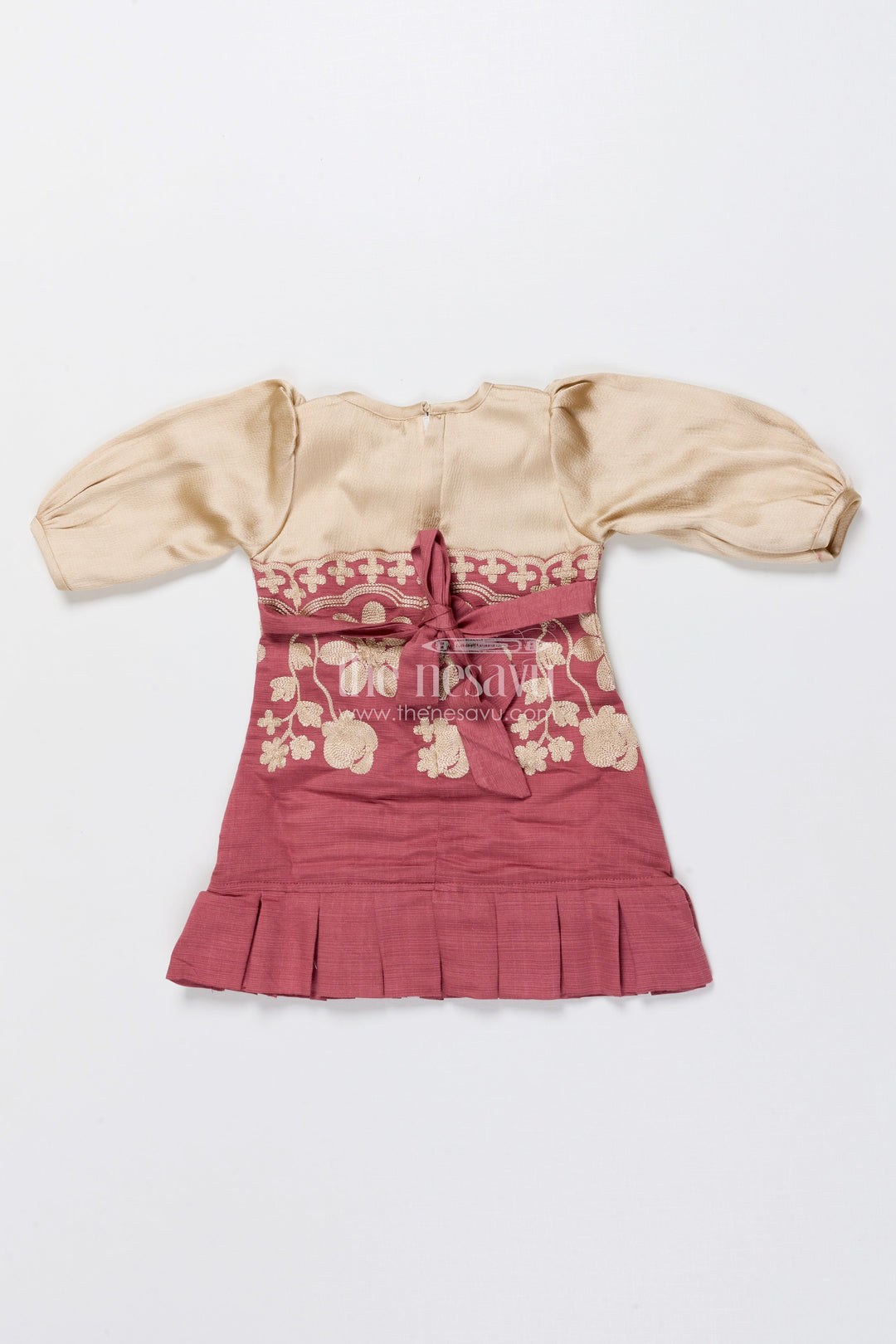 The Nesavu Girls Cotton Frock Girls Cotton Frock with Embroidery for Festive and Cultural Wear Nesavu Nesavu embroidered girls cotton frock pleated hem festivals family functions