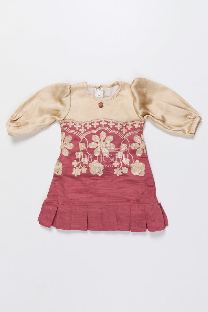 The Nesavu Girls Cotton Frock Girls Cotton Frock with Embroidery for Festive and Cultural Wear Nesavu Nesavu embroidered girls cotton frock pleated hem festivals family functions