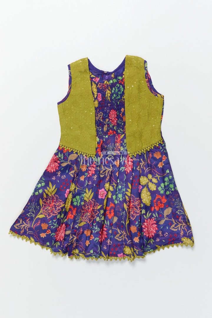 The Nesavu Girls Cotton Frock Girls Cotton Frock with Embroidery for Festive School Functions Nesavu 22 (4Y) / Purple GFC1818A-22 Nesavu girls cotton frock embroidery digital print  ideal school functions festive wear