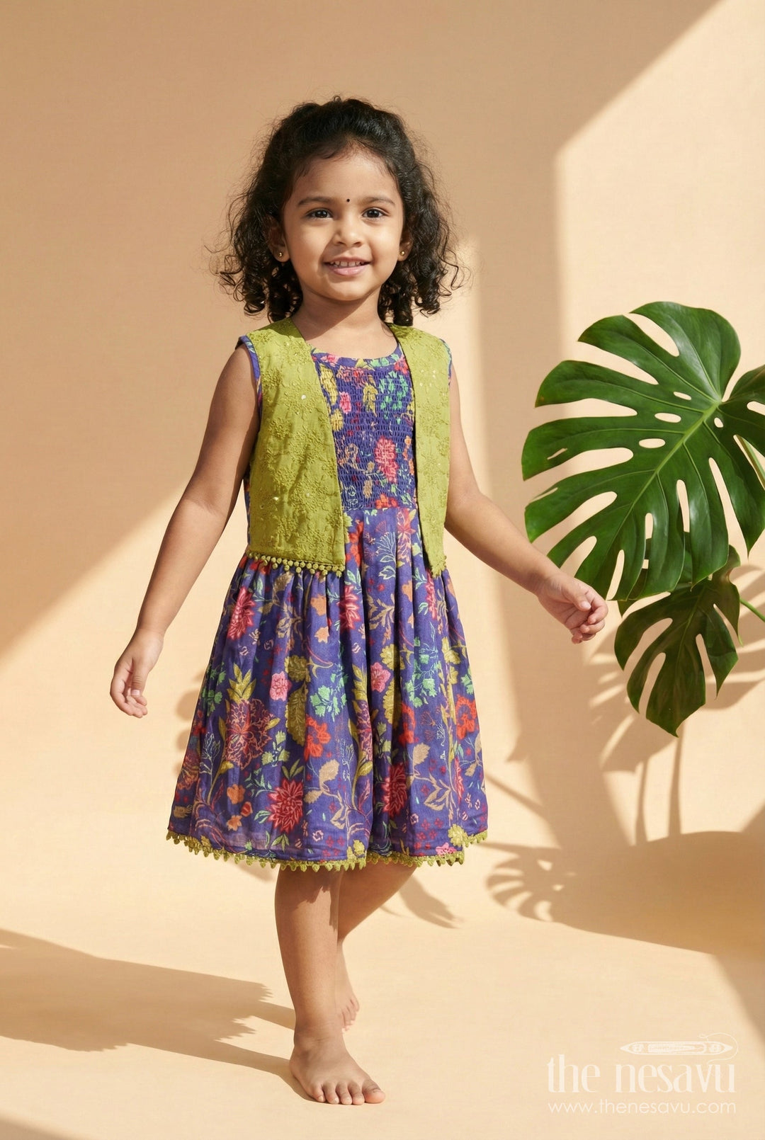 The Nesavu Girls Cotton Frock Girls Cotton Frock with Embroidery for Festive School Functions Nesavu 22 (4Y) / Purple GFC1818A-22 Nesavu girls cotton frock embroidery digital print  ideal school functions festive wear