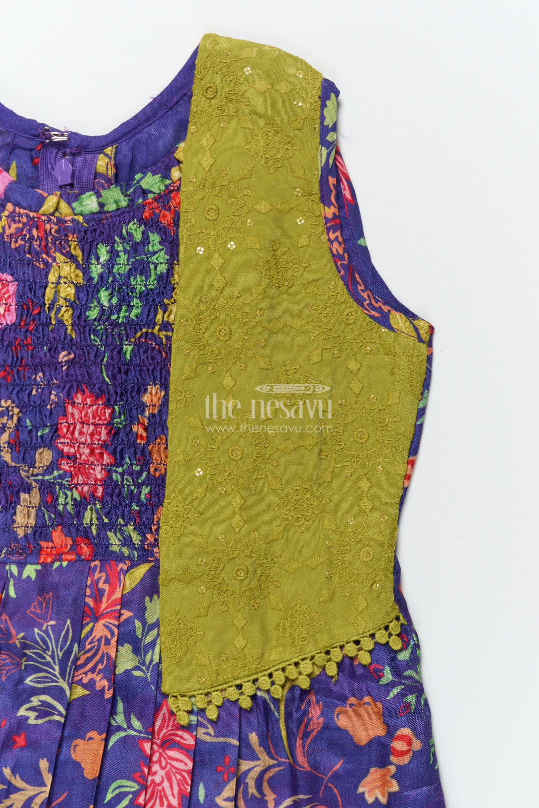 The Nesavu Girls Cotton Frock Girls Cotton Frock with Embroidery for Festive School Functions Nesavu Nesavu girls cotton frock embroidery digital print  ideal school functions festive wear