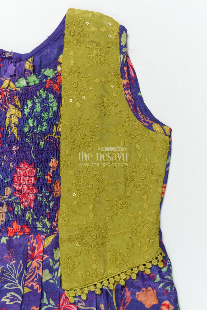 The Nesavu Girls Cotton Frock Girls Cotton Frock with Embroidery for Festive School Functions Nesavu Nesavu girls cotton frock embroidery digital print  ideal school functions festive wear