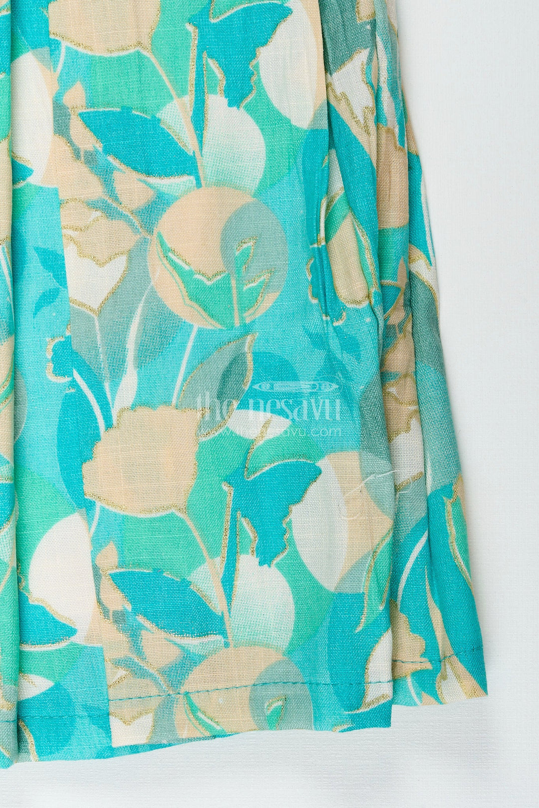 The Nesavu Girls Cotton Frock Girls cotton frock with floral digital print in sleeveless design Nesavu Nesavu girls sleeveless cotton frock with pastel floral digital print and bow detail