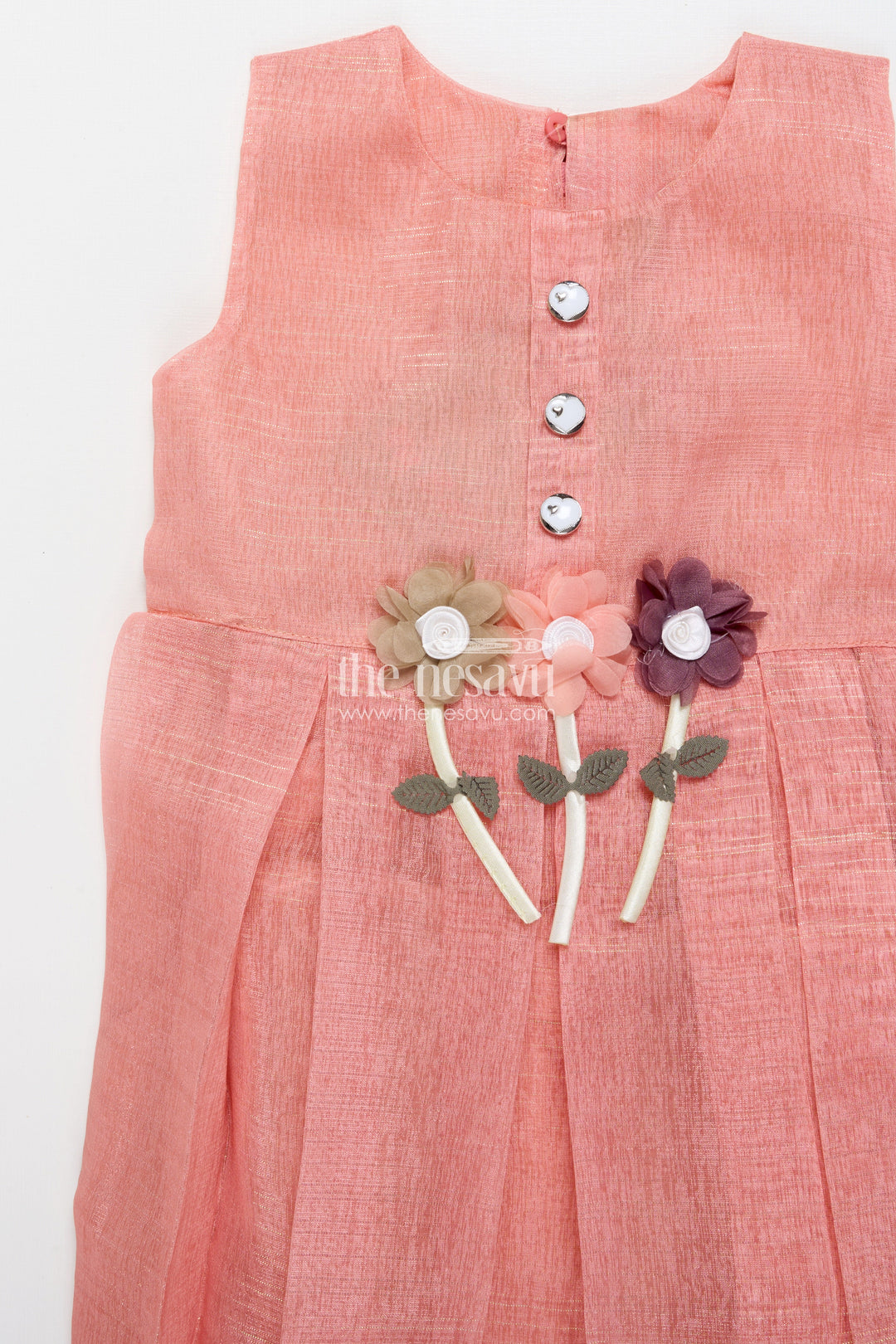 The Nesavu Girls Cotton Frock Girls Cotton Frock with Floral Jacket for Parties and Casual Wear Nesavu Nesavu girls cotton frock 3D floral detailing organza printed jacket birthday-ready style