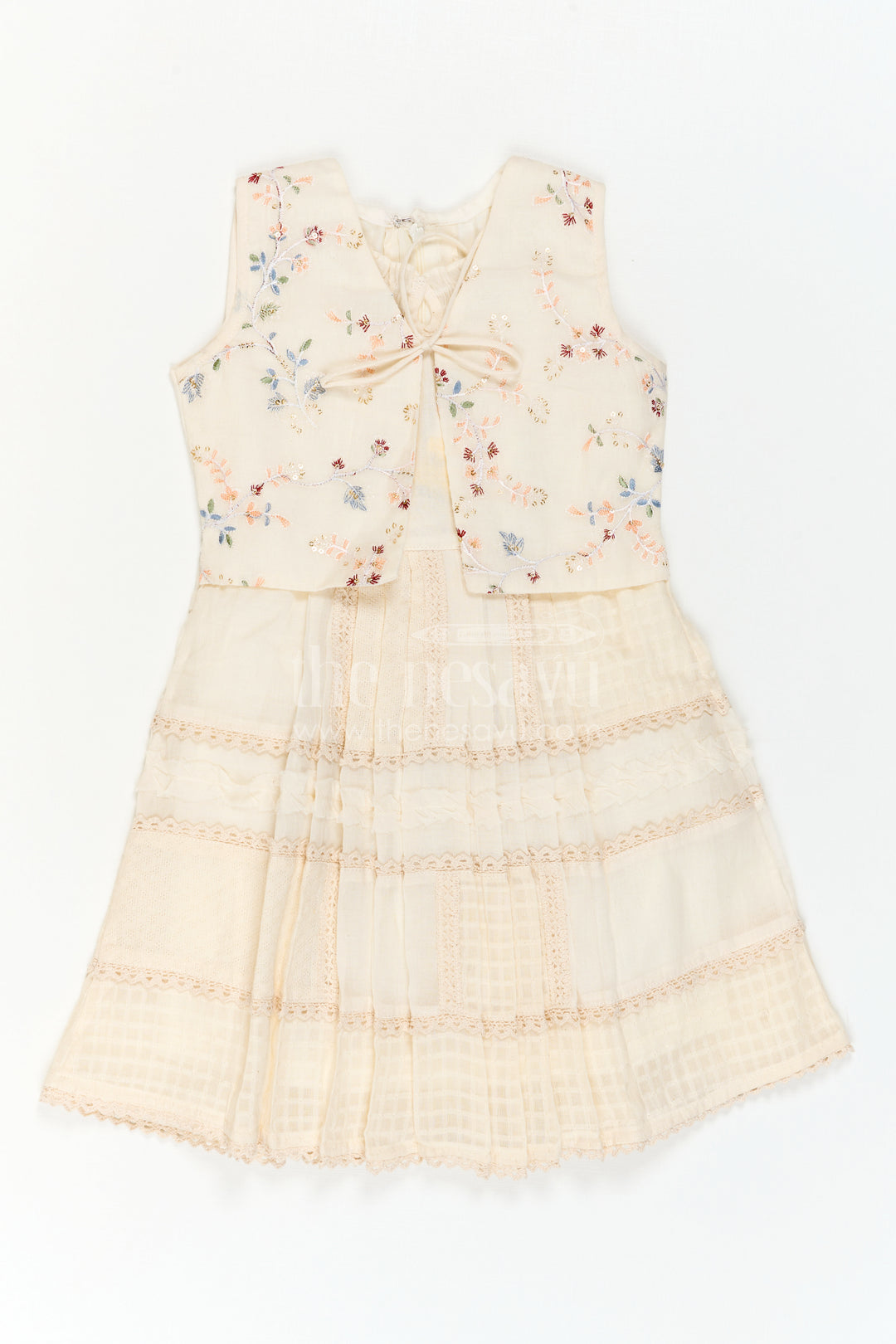 The Nesavu Girls Cotton Frock Girls Cotton Frock with Jacket for Festive Wear and Outings Nesavu Nesavu Girls Cotton Frock With Embroidered Jacket For Festive Wear And Casual Outings